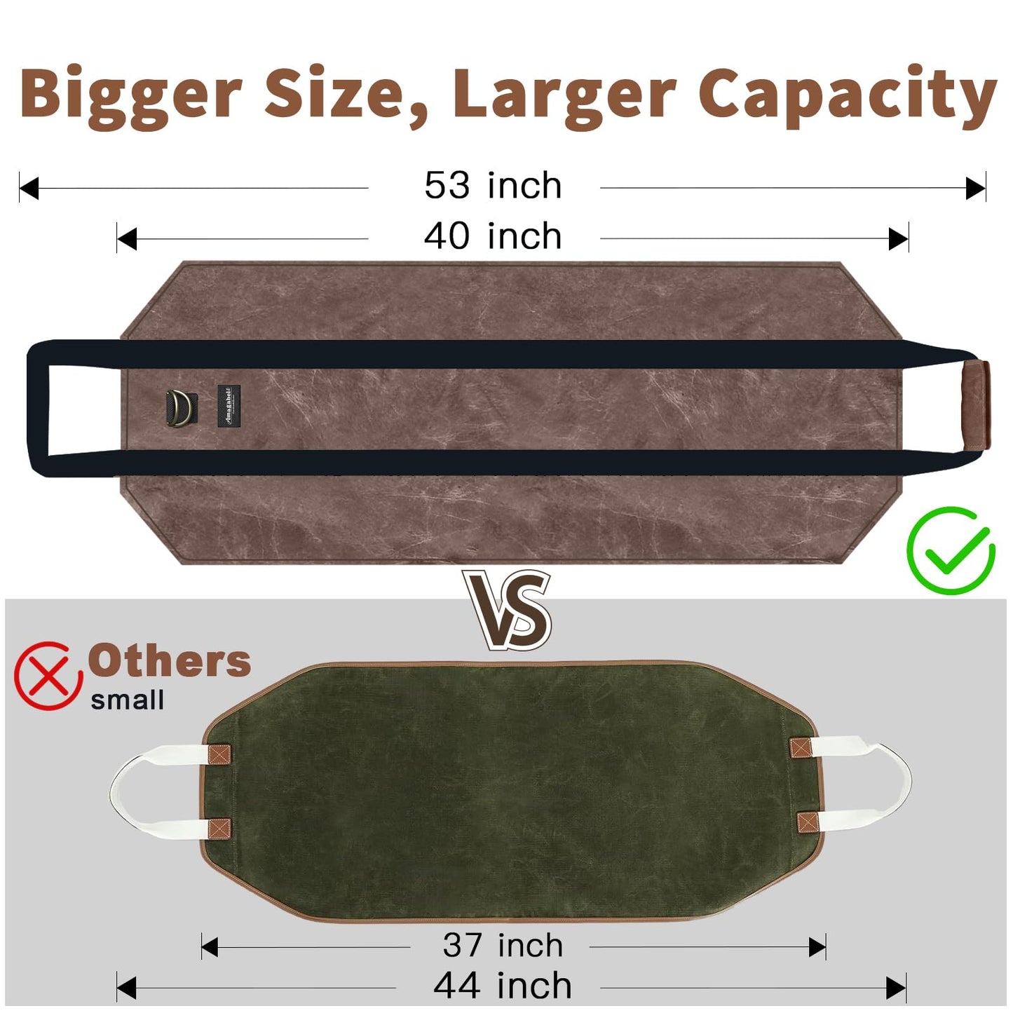 AMAGABELI GARDEN & HOME Firewood Carrier Waxed Canvas Firewood Bag Heavy Duty Large Fireplace Carrier Durable Log Tote Fire Wood Carring Bag with Handle Wood Sling Holder Stove Accessories Dark Brown