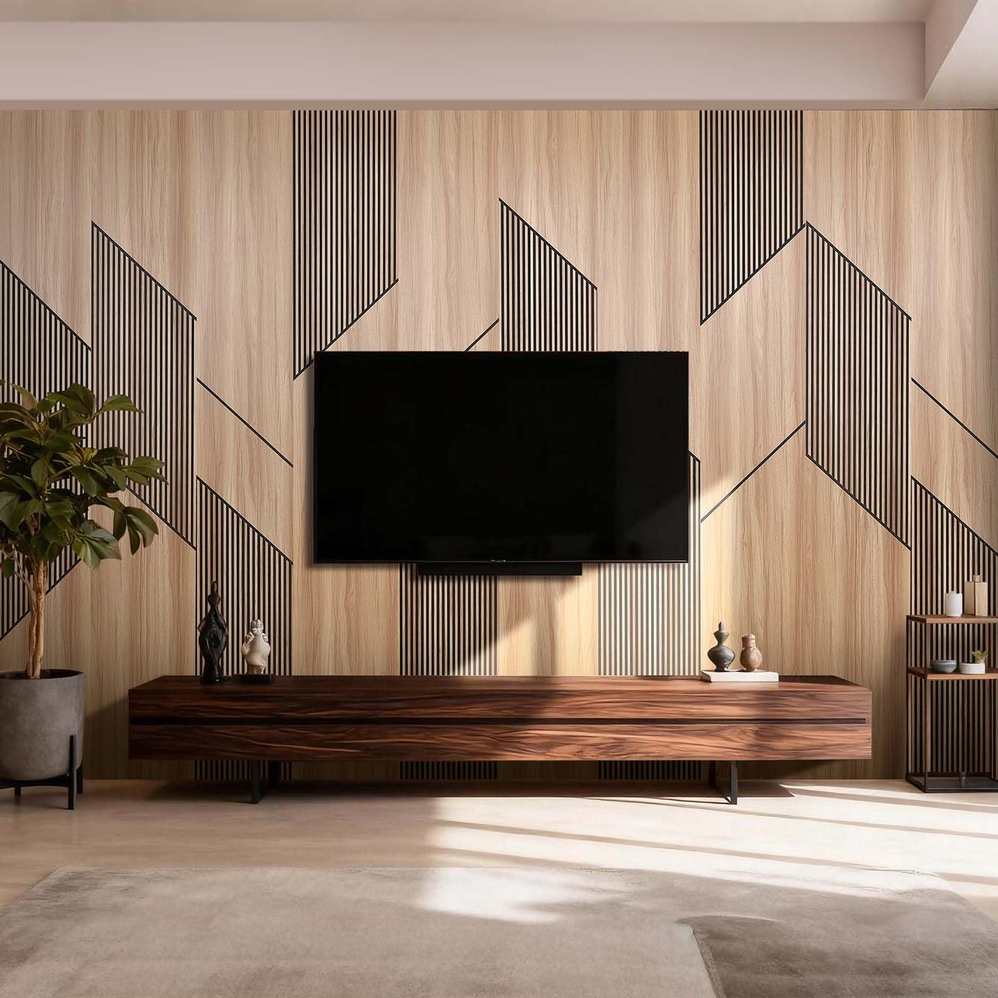 SSHENGYA 8-Pack Teak Wood Grain 3D Wall Panels with Adhesive, Peel and Stick PVC Wall Tiles for Accent Wall, Covers 82.15 Sq Ft for Luxury Living Room & Bedroom Decor