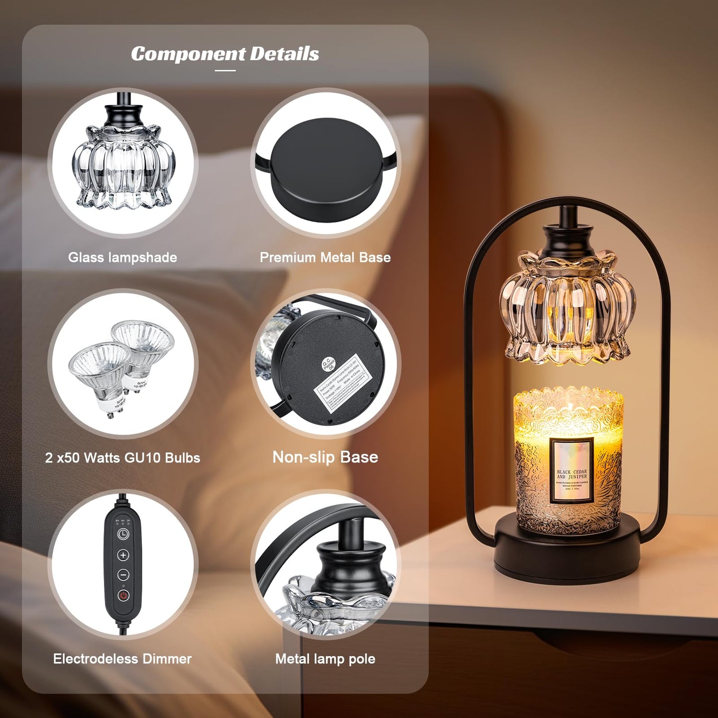 Shang Chiang Candle Warmer Lamp, Electric Light with Timer Dimmer Clear Flower Shape Wax Melt Warmer for Birthday, Mothers Day, House Warming Gift (Includes 2 Bulbs)