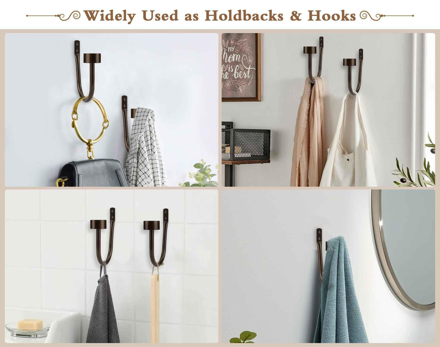 KAMANINA Curtain Holdbacks for Wall, Bronze Curtain Tiebacks Wall Mounted, Curtain Hooks Holders for Drapes, Modern Cap Finials (2 Pack)