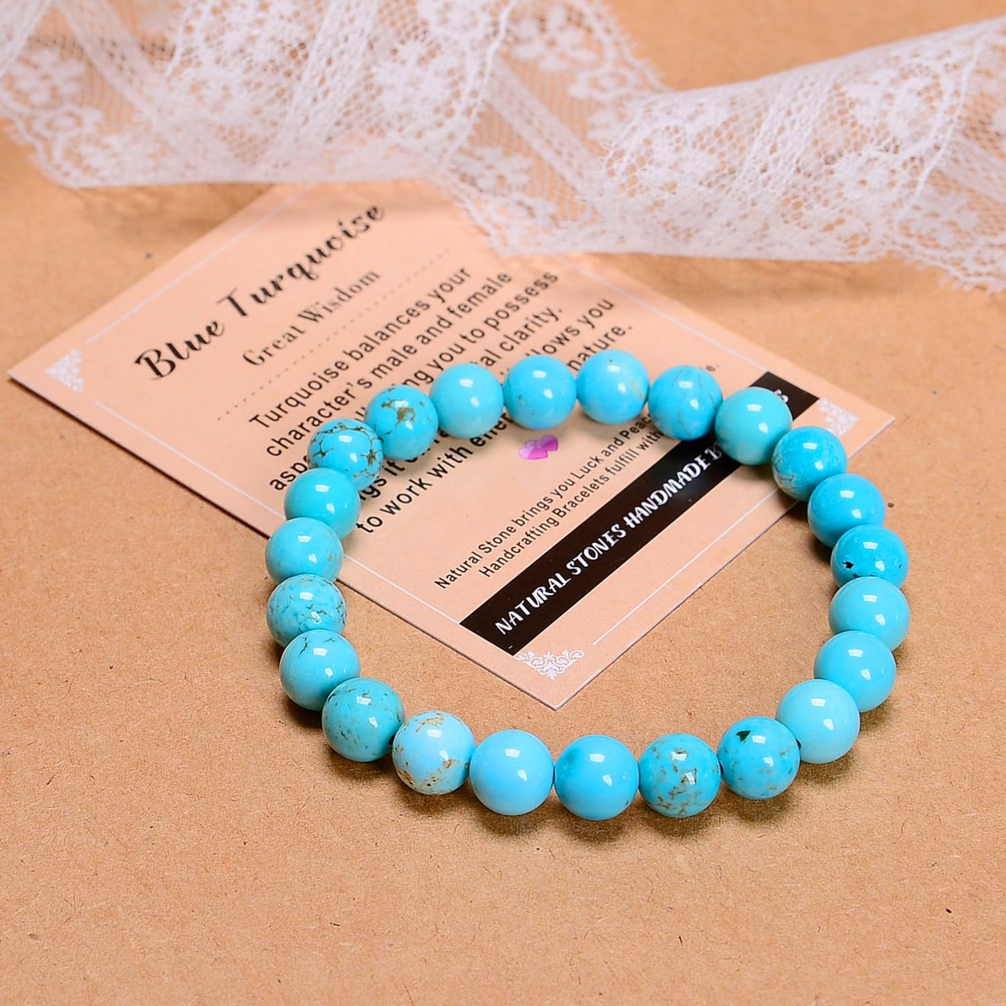 AD Beads Handmade Gemstone Stretch Elastic Bracelet Crystal Healing Reiki Nature's Beauty and Spiritual Essence Unisex (10mm, Blue Turquoise (Great Wisdom))