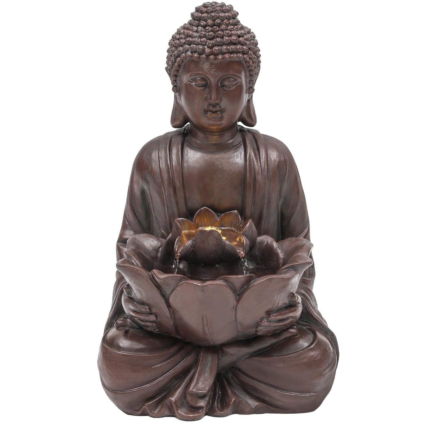 Ultym Zen Buddha Water Fountain Outdoor, 19" H Handcrafted Buddha Statue Water Feature with Soothing Waterfalls & Lights, Peaceful Oasis for Garden Patio Yard Deck Living Room Floor Tabletop Decor