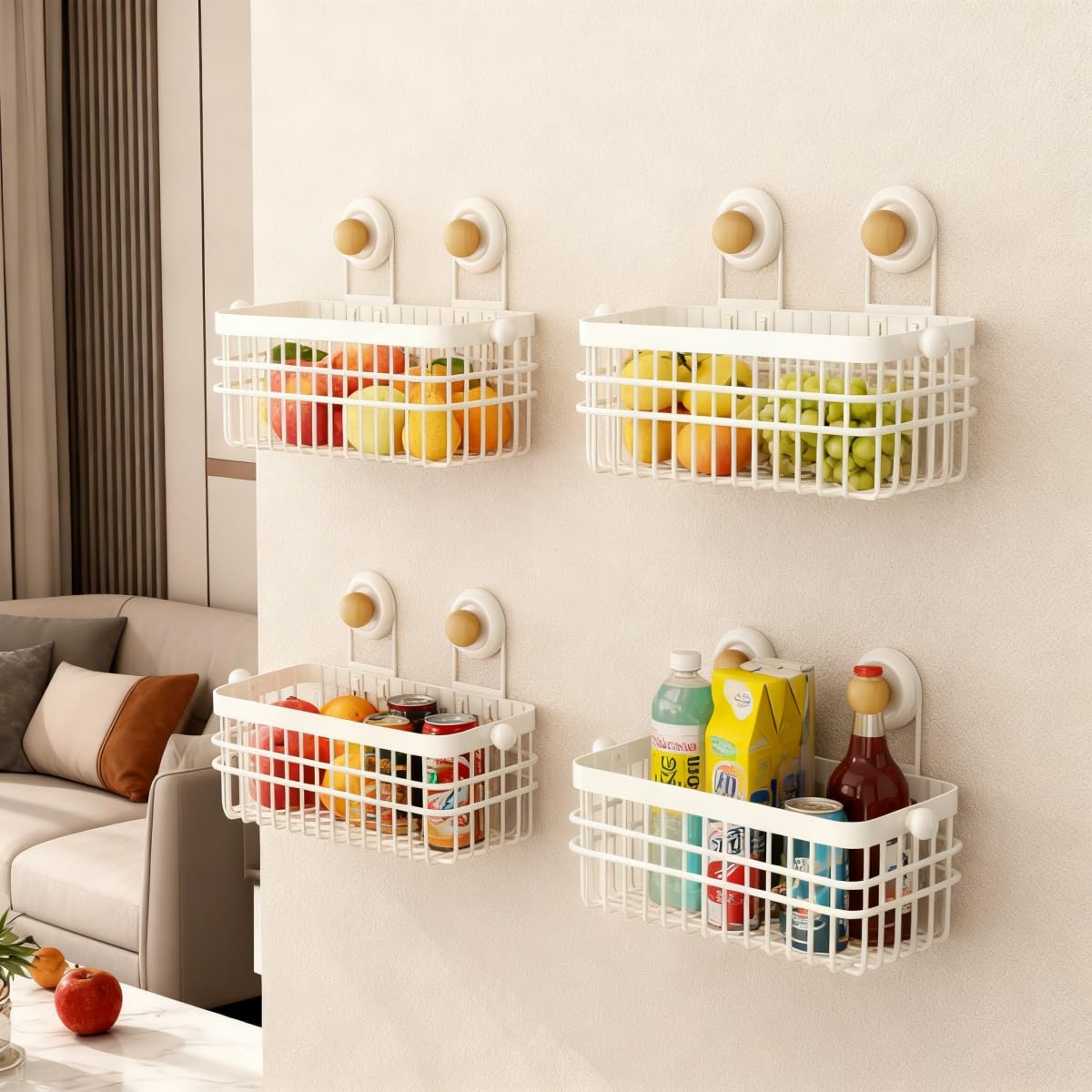 XIKEMADI Drill-Free Wall Mount Storage Basket, 11"x4.6"x3.9" Adhesive Mount Organizer for Kitchen & Bathroom, Waterproof Cotton Facial Tissue Holder for Counter (Black)