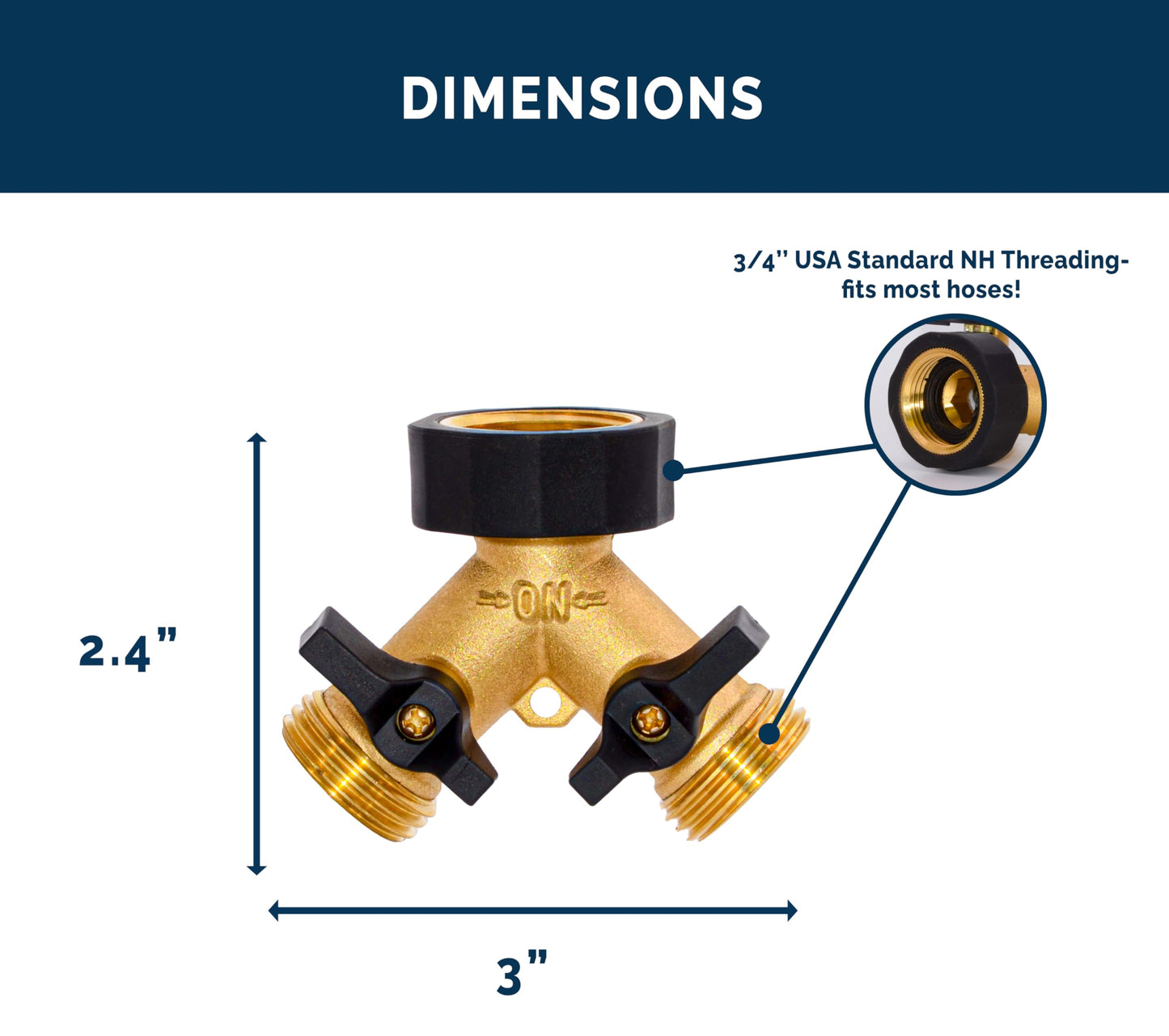 Morvat Garden Hose Splitter with Comfortable Rubber Grip Shut Off Valves, Heavy Duty Brass Connector, Water Tap, Y Splitter, 2 Valves, Outlet, Spigot, Includes Two Extra Washers & Roll of Teflon Tape