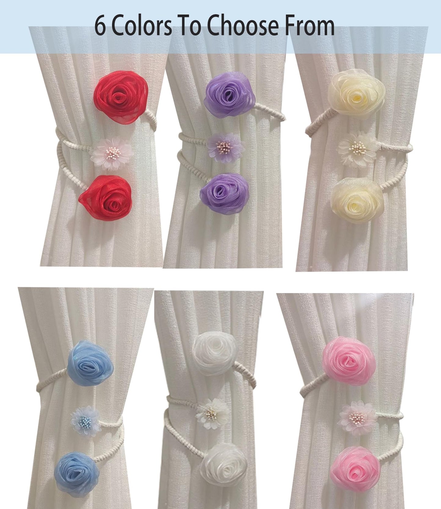 2 Pack of Curtain Tiebacks,Elegant Rose Flower Curtain Buckle,Handmade Flexible Curtain Tiebacks Decorative for Home/Office/Patio