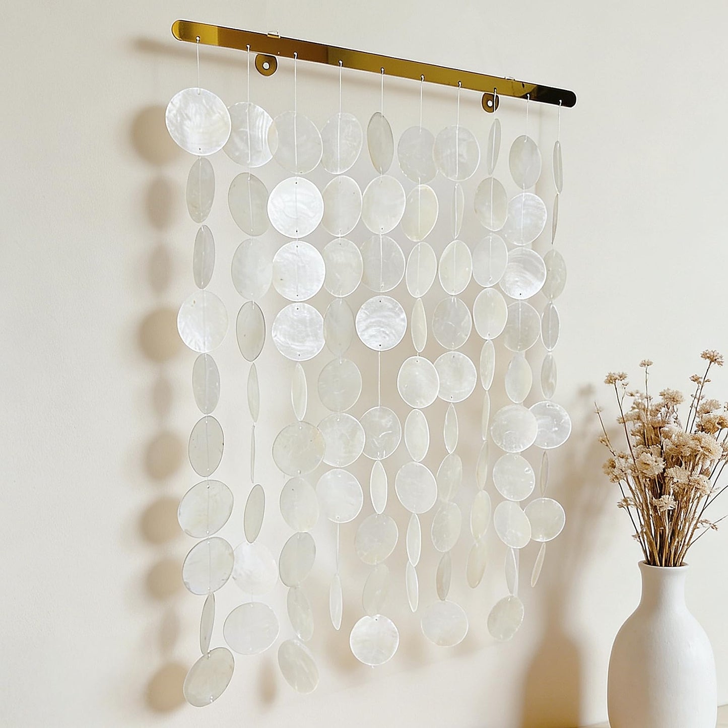 DHHOUSE Handmade Capiz Shell Wall Art, 16x22 Inch Coastal Shell Wall Hanging ornaments with Stainless Steel Rail for Wall Decor