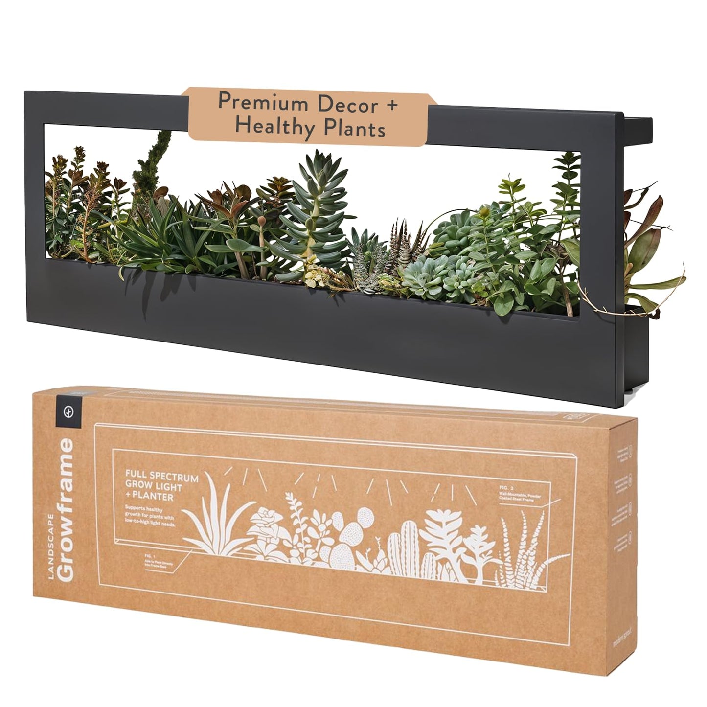 Modern Sprout Smart Landscape Growframe - Wall Mounted Plant Stand with LED Grow Light - Smart App Controlled - Powder-Coated Steel Frame for Indoor Plants - Perfect for Gifting and Decor - Black