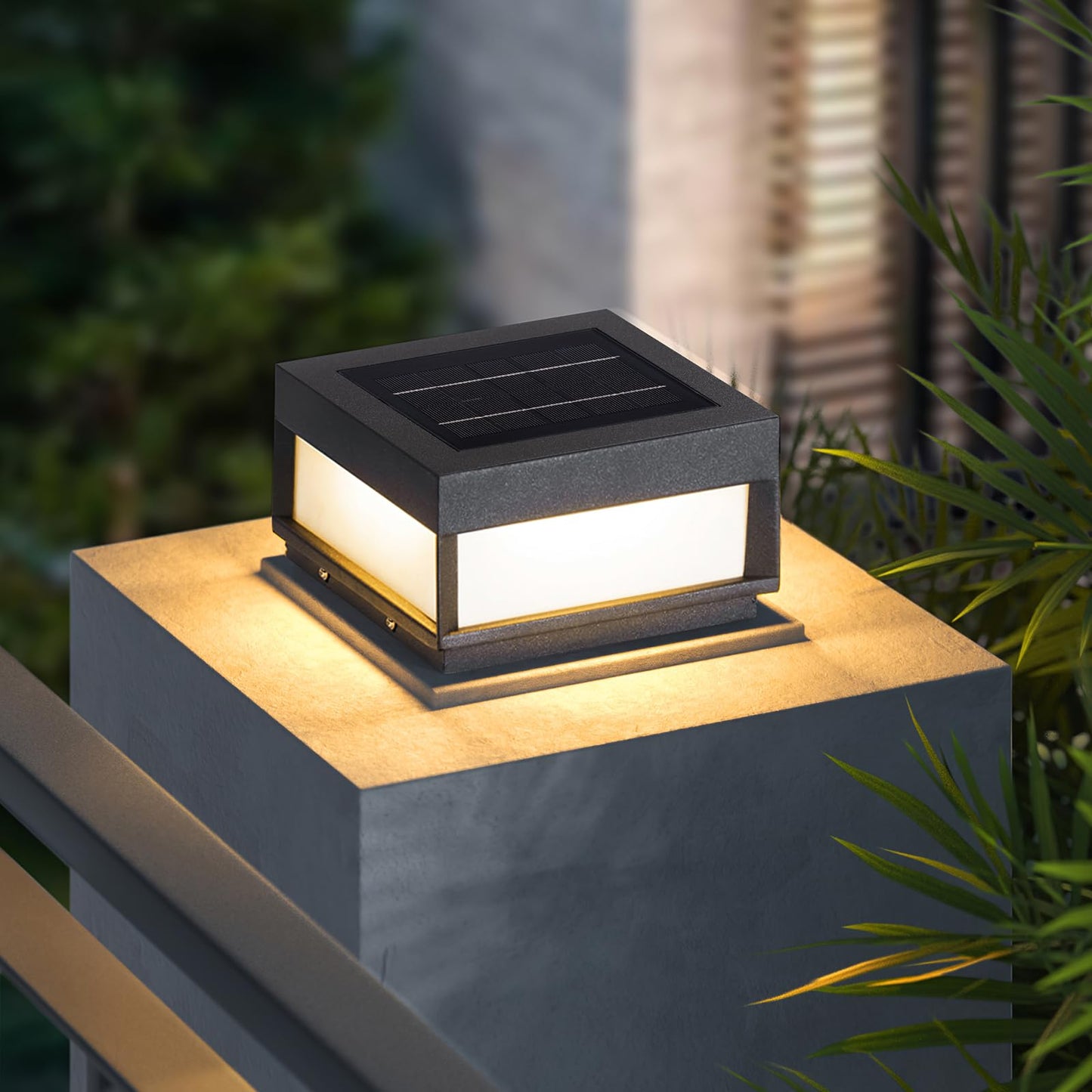 PAKEDANDUN Outdoor Solar Post Light, 7.87" Square Pillar Column Lights Solar Powered, Modern Fence Post Lamp Outside Lights Waterproof, 3000K Luxury LED Solar Lantern for Patio Gate Garden Decoration