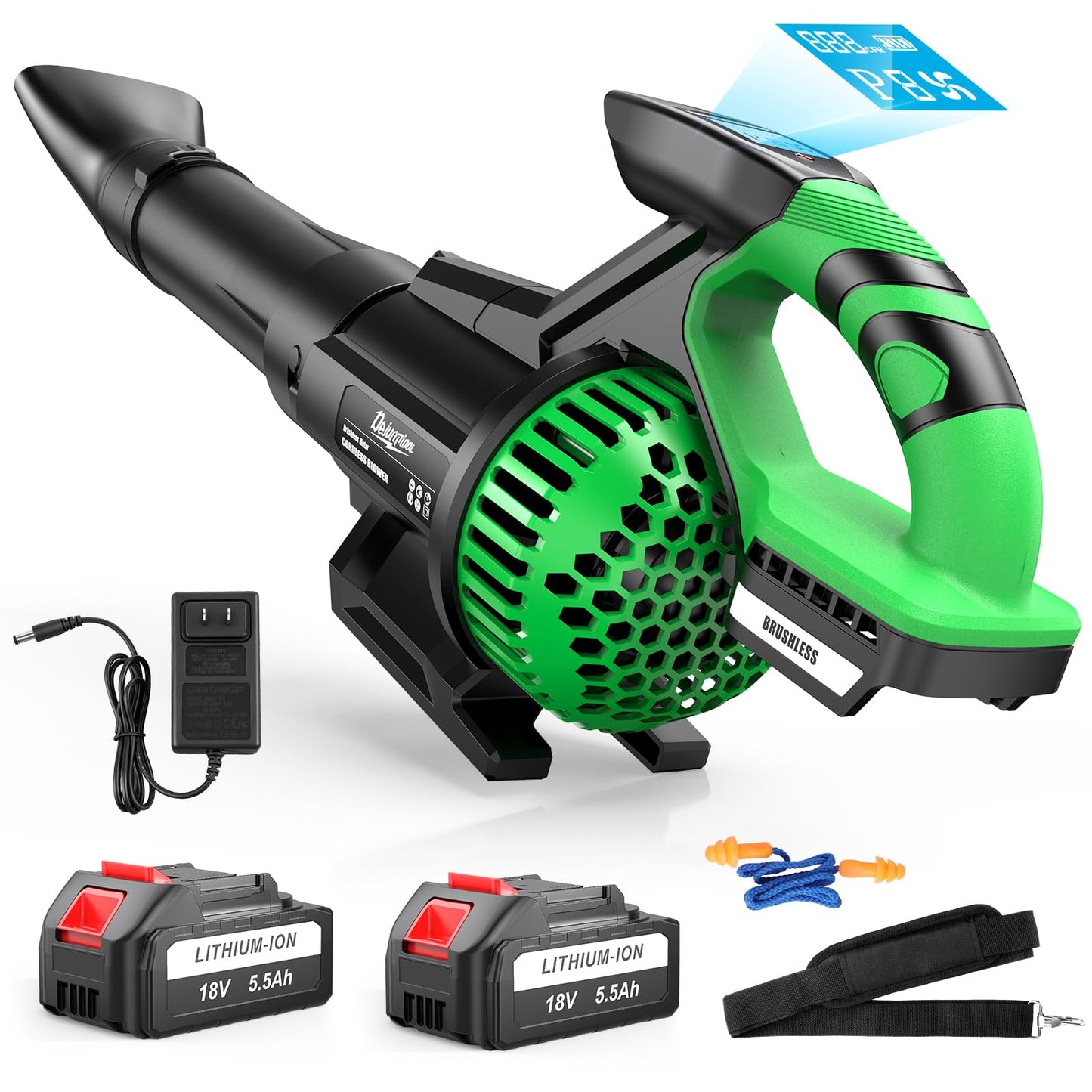 Leaf Blower Cordless with 2X 5500 mAh Battery and Charger, 710 CFM/180 MPH Brushless Electric Leaf Blower with Shoulder Strap, 3-Speed Modes, Powerful Handheld Blowers for Lawn Garden Yard Care