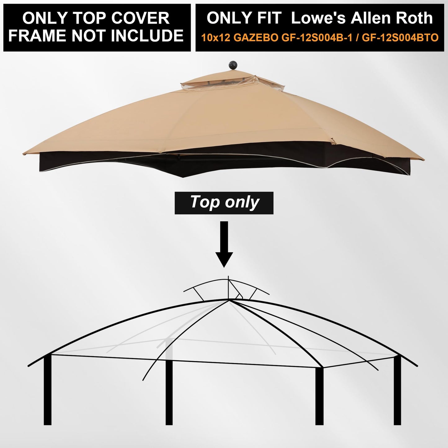 MASTERCANOPY Replacement Canopy Top for Lowe's Allen Roth 10x12 Gazebo #GF-12S004B-1 (Beige,Polyester)
