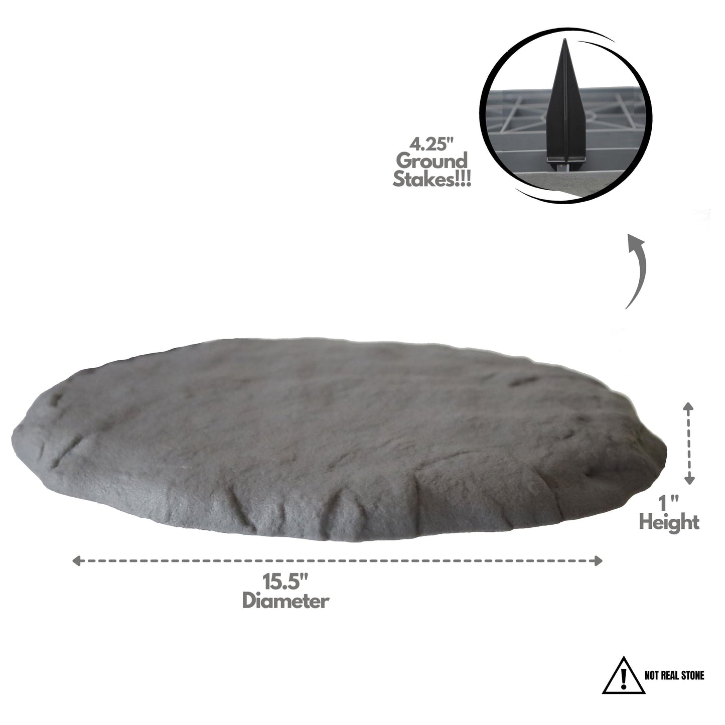 Ei Circular 15.5” Stepping Stones with Ground Stakes - Home or Garden Step Stones for Outdoor Walkway or Pathway Pavers - Resin Material (4, Light Grey Stone)