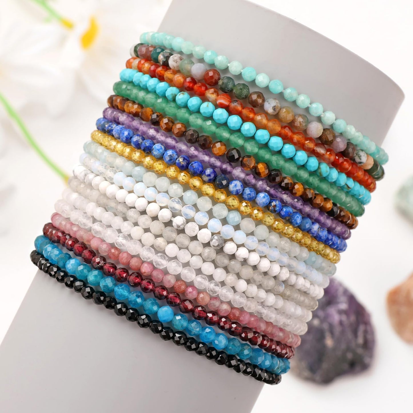 Bolinailo Healing Crystal Bracelet Amazonite Faceted Beaded Bracelets for Women Men 3mm Natural Stone Adjustable Handmade Stretch Bracelet Reiki Spiritual Jewelry Fashion Gifts