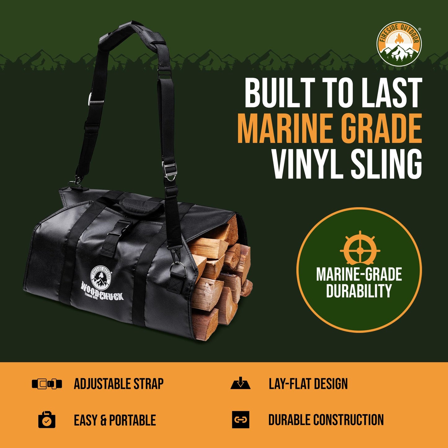 Fireside Outdoor Woodchuck Vinyl Firewood Sling - Firewood Carrier, Log Carrier for Firewood, Fire Wood Carrier Tote, Wood Carrier for Firewood Bag, Wood Carrying Bag, Firewood Carry Bag, Log Tote