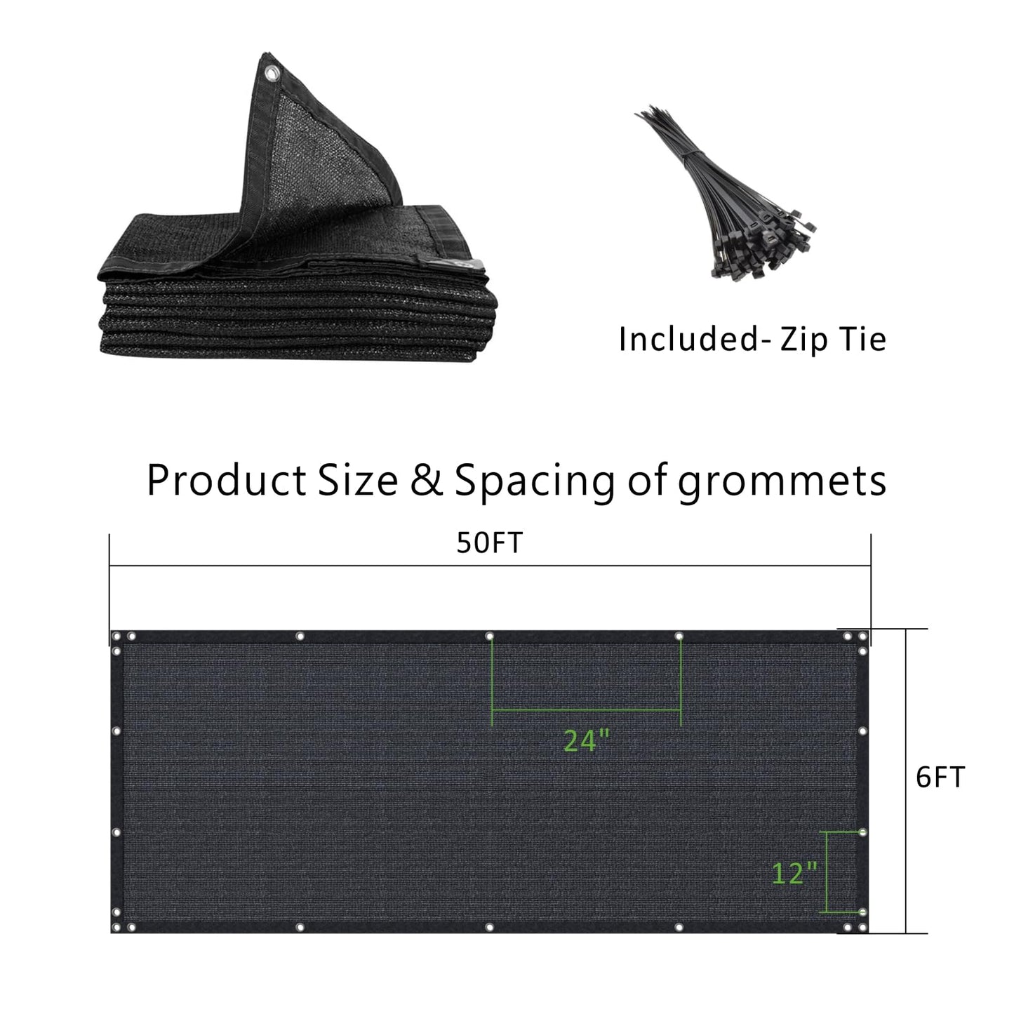 6' x 50' Black Privacy Screen Fence Heavy Duty Fencing Mesh Shade Net Cover for Outdoor Panel Garden Backyard Porch Patio Balcony LSYY