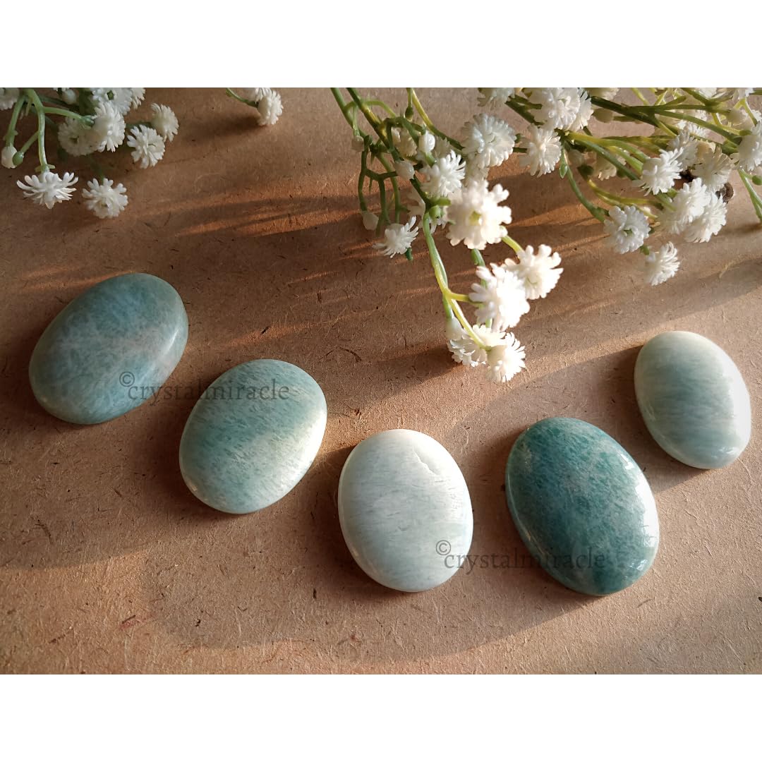 crystalmiracle Beautiful Amazonite Gemstone Worry Stone Positive Energy Crystal Healing Thumb Stone for Reiki Meditation Feng Shui Gifts for Men Women