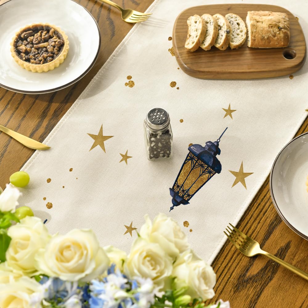 Artoid Mode Castle Lantern Flower Ramadan Table Runner, Seasonal Kitchen Dining Table Decoration for Home Party Decor 13x72 Inch