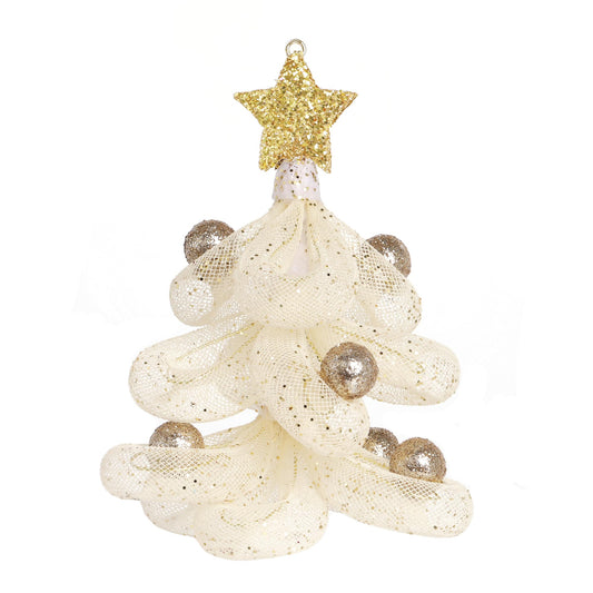 XMIAOX Mini Christmas Tree, 5.51" Handcrafted Tabletop Christmas Tree Hanging Ornament with Star Tree Topper & Colorful Glitter Balls, Sparkling Holiday Decoration for Office, Study & Home Décor