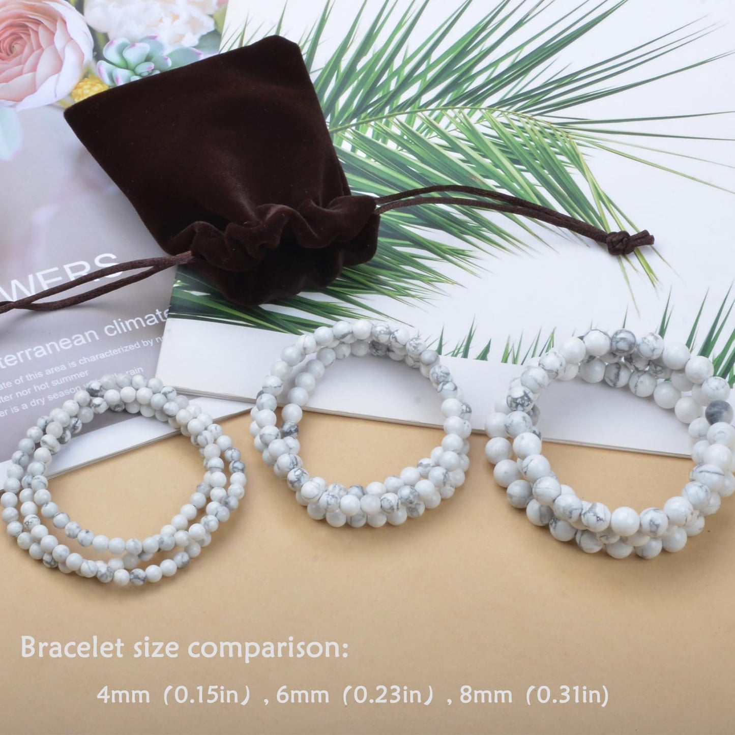 CHCCOYE 6mm Natural Healing Gemstone Bracelet Handmade Yoga Stretch Elastic Bracelet Stress Relief Crystal Jewelry for Men and Women (6mm, Howlite)