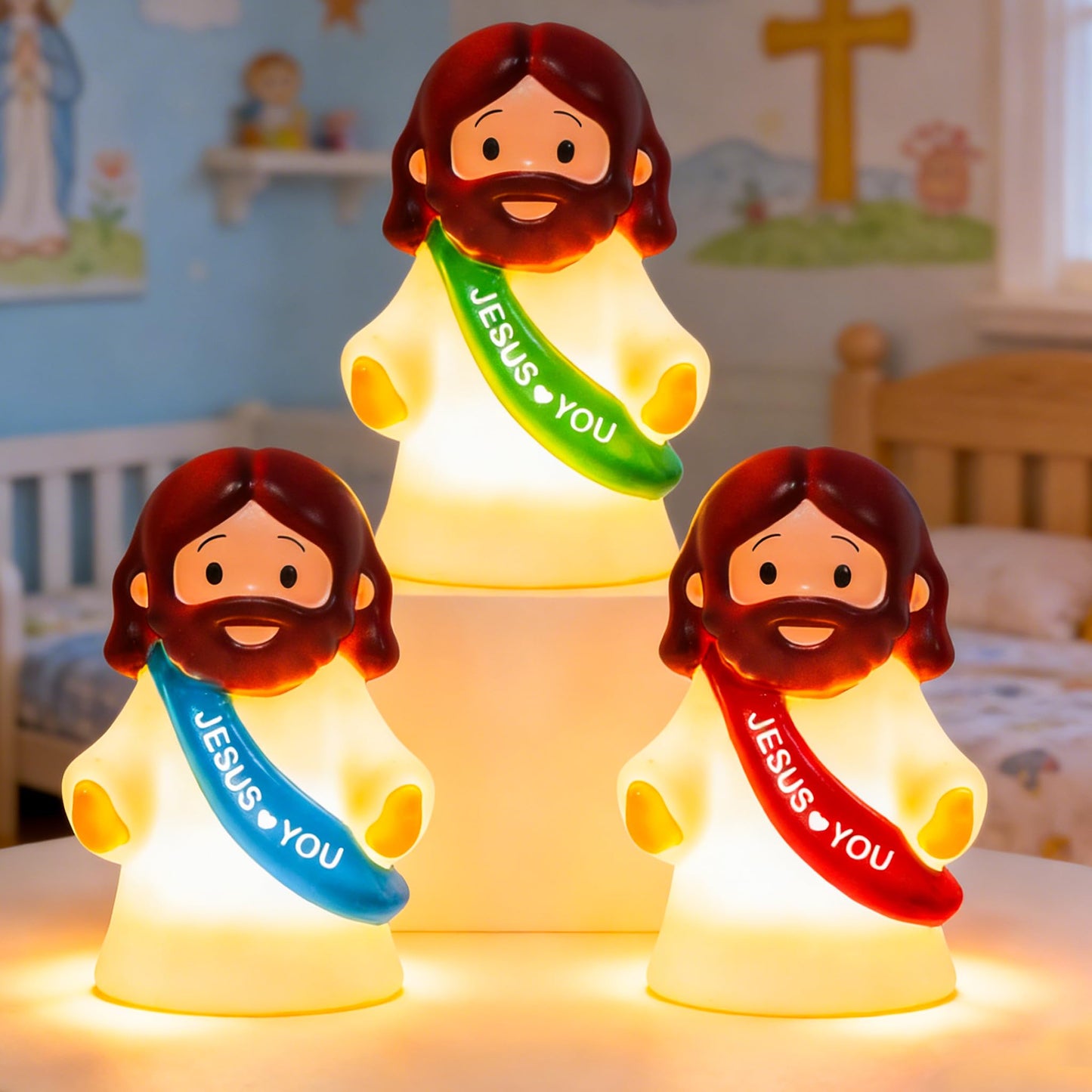 NEROSUN 3 Pack Christmas Jesus Night Light Lamp, LED Tap-Dimmable Bedside Touch Lamp, Jesus Love You Christian Decor Gift for Easter Bedroom Church Prayer Corner