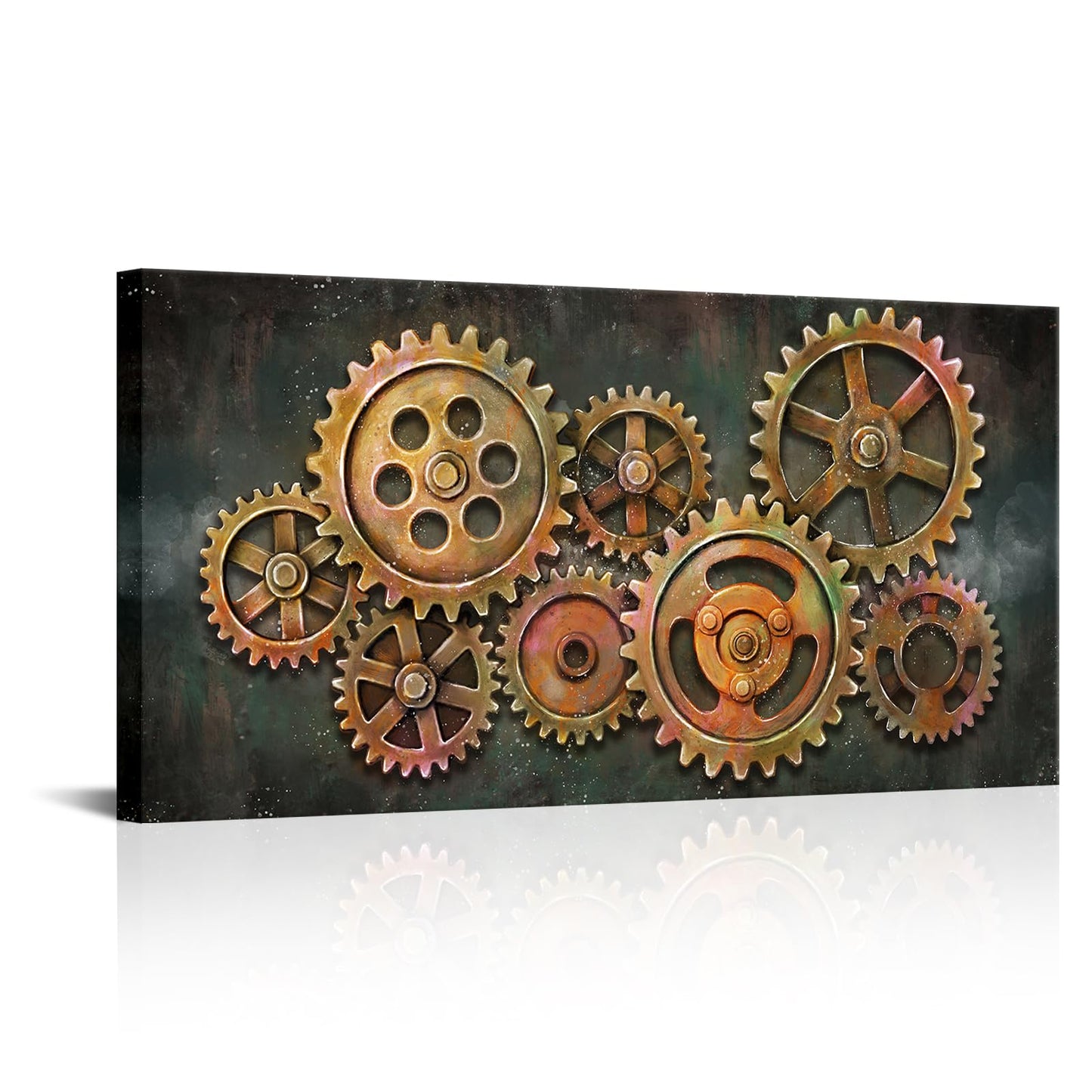 iHAPPYWALL Large Abstract Gear Wheel Canvas Wall Art Industrial Steampunk Mechanical Teamwork Gift for Bedroom Home Office Cafe Bar Decor Ready to Hang 24x48inch