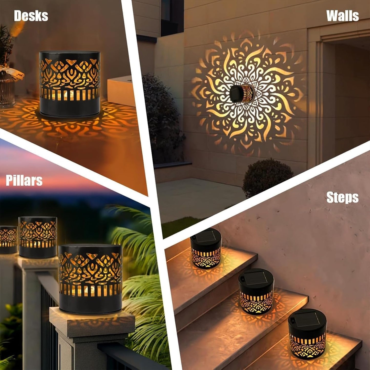 Mokvtz 2PCS Decorative Solar Mandala Lights, Metal Solar Powered Outdoor Deck Step Wall Lights, Mandala Theme Waterproof Fence Light for Garden Post Patio Backyard Yard Decor