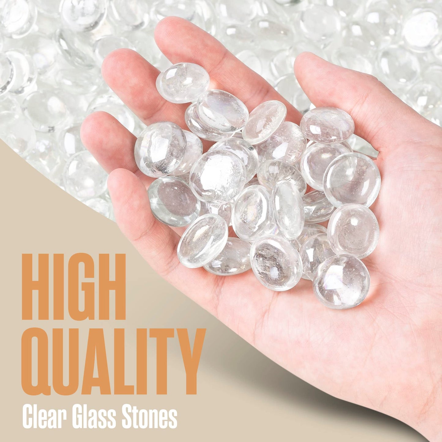 Houseables Glass Marbles, Glass Beads for Vases, Marbles for Vases, 5LB, 500-600, Clear Beads, Clear Gems, Fillers for Centerpieces, Decorative Rocks, Flat, Stones, Pebbles, Crafts, Plants, Fish Bowl