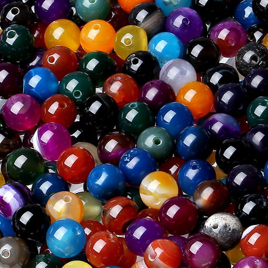 LAIDANLA Colorful Agate 8mm Natural Stone Beads Round Loose Gemstone Stone Beads for DIY Bracelet Necklace Earrings Jewelry Making Polishing Genuine Real Beading Crystal 96PCS 2 Strand 32"