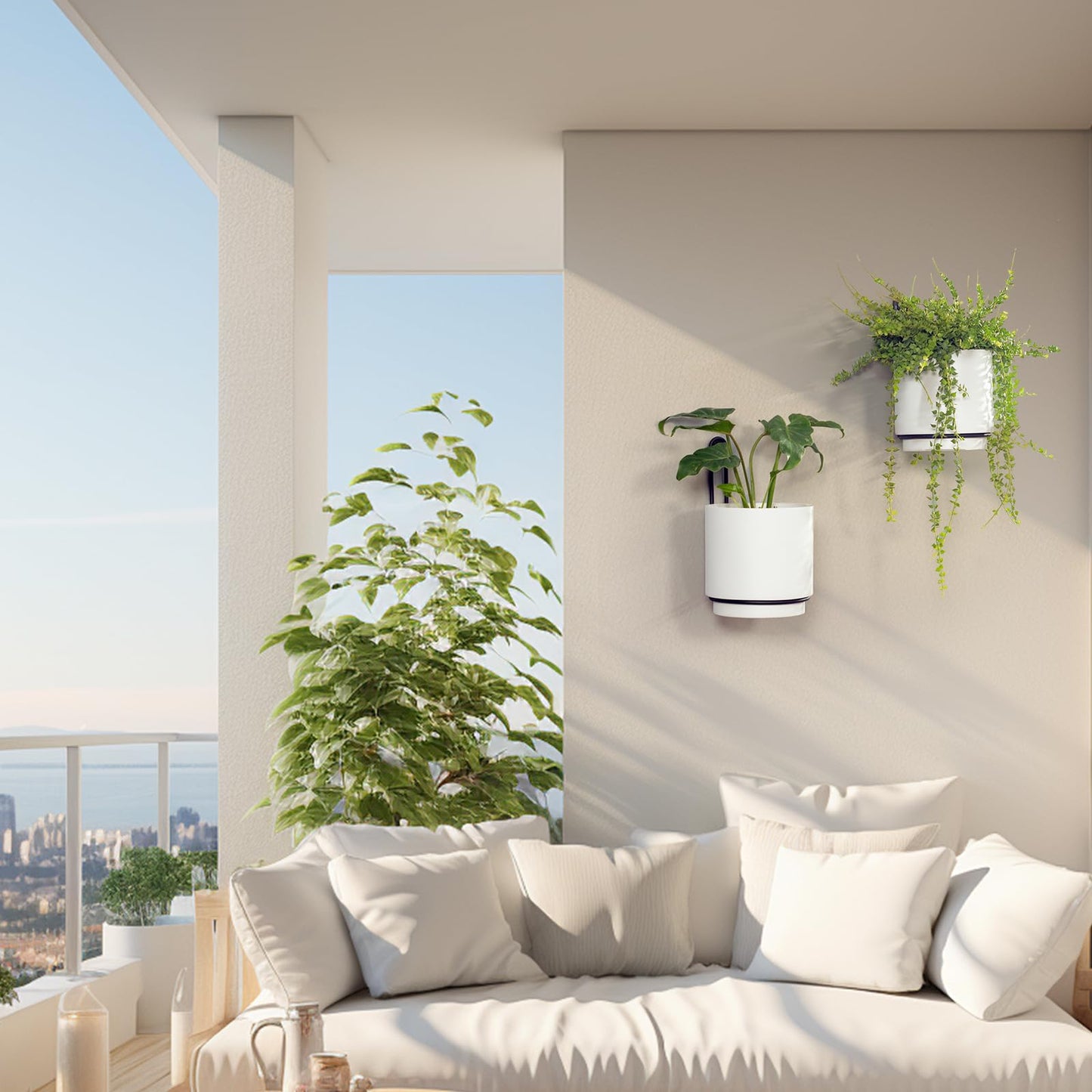 CISEANOL 2 Pcs Wall Mounted Hanging Planter Vase for Indoor and Outdoor Plants Modern Metal Wall and Ceiling Planter Minimalist Flower Pot (White, 5.91 inch)
