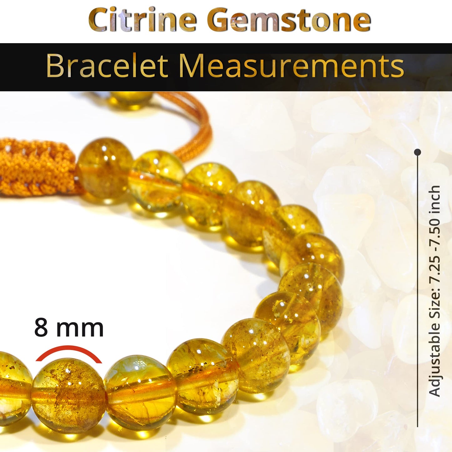 ANAYA AGATE Healing Crystal Bracelet – Chic Gemstone Bracelet for Men and Women – 8mm Round Bead Bracelets for Spiritual Healing, Protection, Positive Energy - Citrine Heated