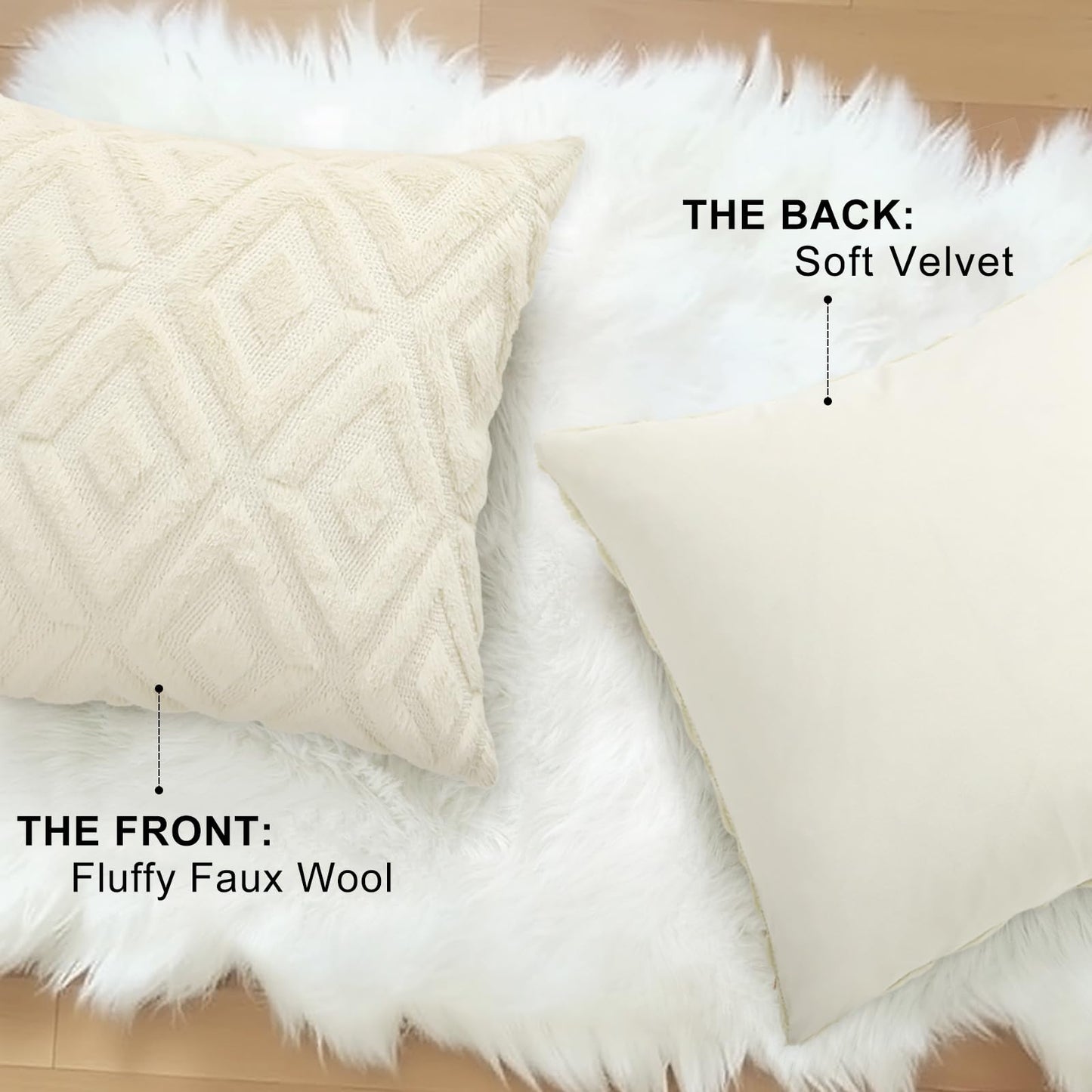 decorUhome Summer Couch Euro Sham Throw Pillow Covers 26x26 Set of 2, Decorative Soft Plush Faux Fur Wool Accent Pillow Covers for Modern Farmhouse Bed Sofa Living Room, Beige