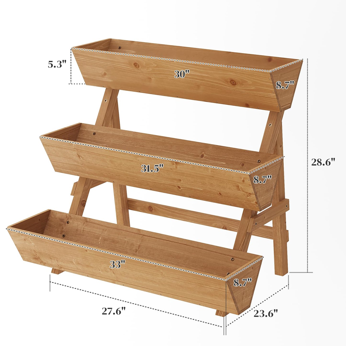 PULIJIAJU 3-Tier Wooden Vertical Raised Garden Bed with Legs, Tiered Planter Box, Vertical Garden Planter,Wood Plant Stand Wood Flower Rack for Patio, Balcony, Freestanding. (Brown-Large)