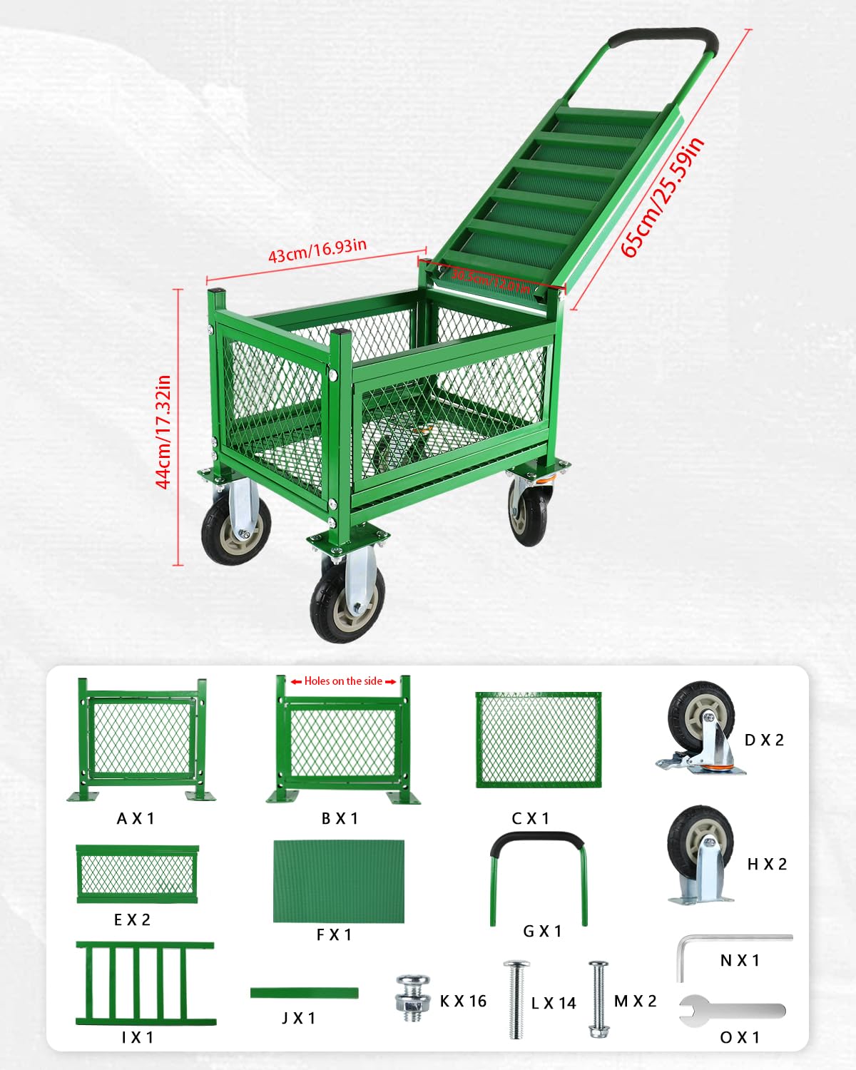 Ryansunoro Garden Seat with Cart and Wheels - Lockable 360 Swivel Wheels & Heavy-Duty - Foam Handle Grip, Large Mesh Storage Basket - Comfortable Garden Rolling Seat for Seniors, Patio, Lawn & Yard