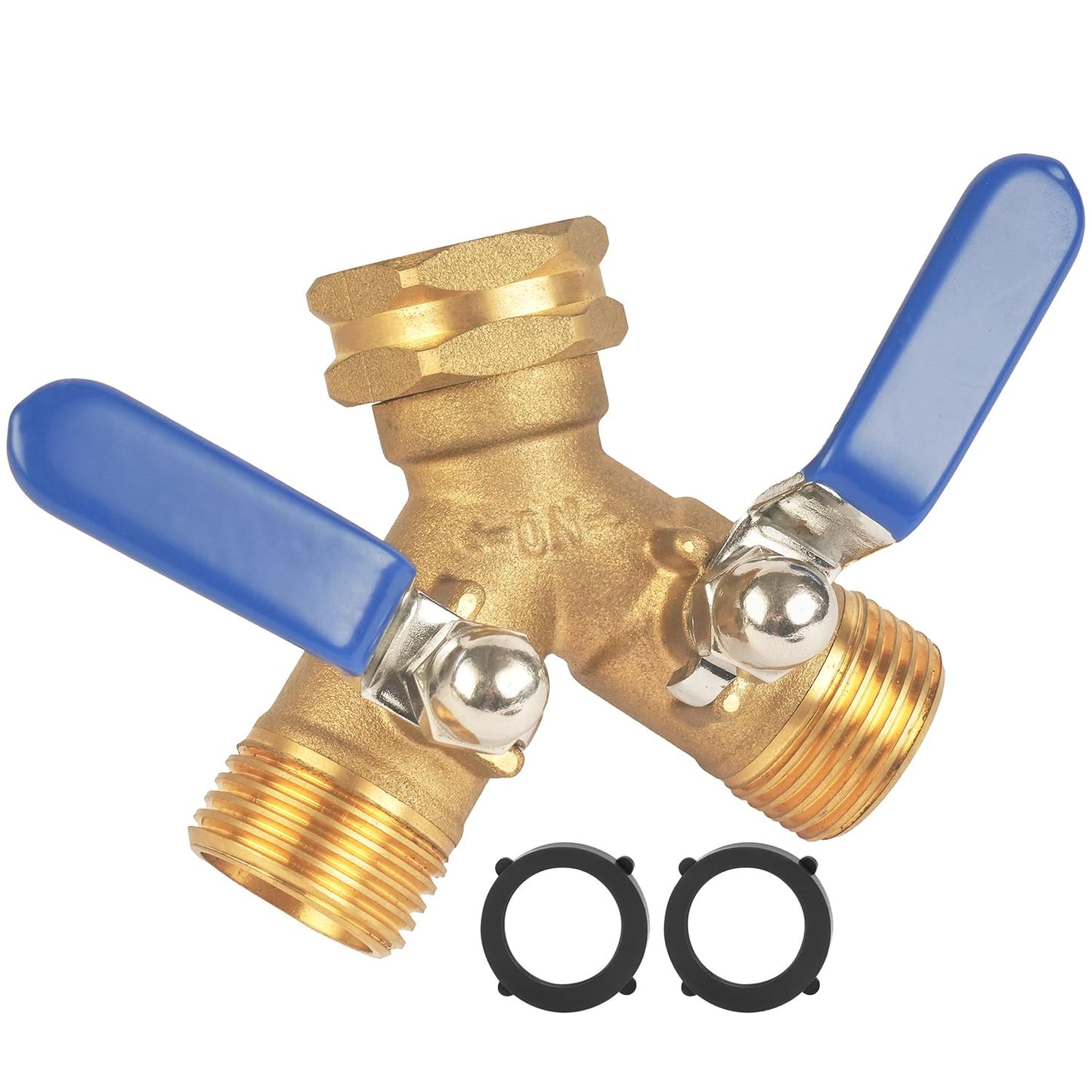 Hose Splitter 2 Way Heavy Duty, Full Flow Garden Hose Splitter with Large Easy-Turn Handle, 3/4 Inch GHT Brass Water Hose Splitter for Outdoor Faucet, Y Valve Hose Bib Splitter