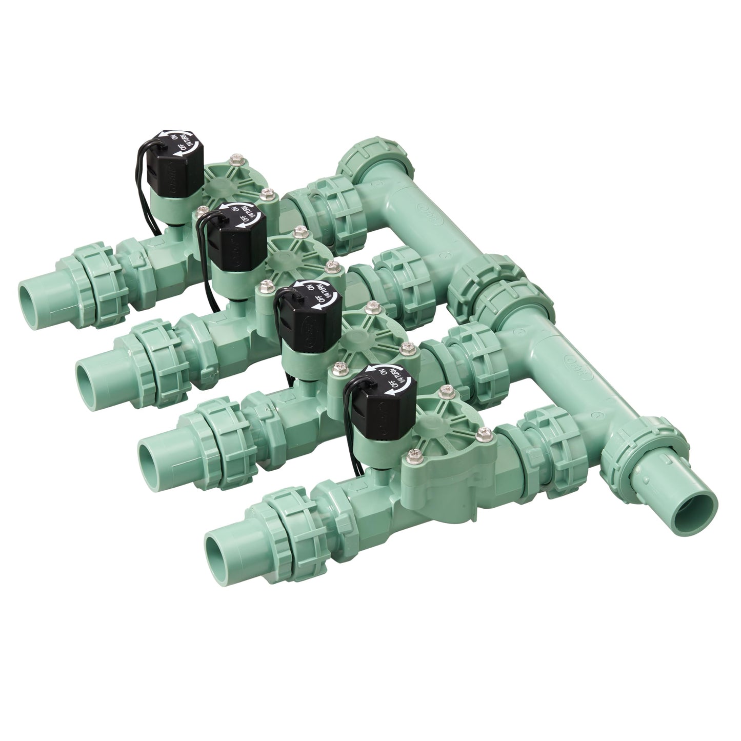 Orbit 57257 4-Valve Preassembled Sprinkler Manifold – Easy Install, Smart Controller Compatible, Works with PVC & Poly Pipe, Includes 4 in-Line Valves