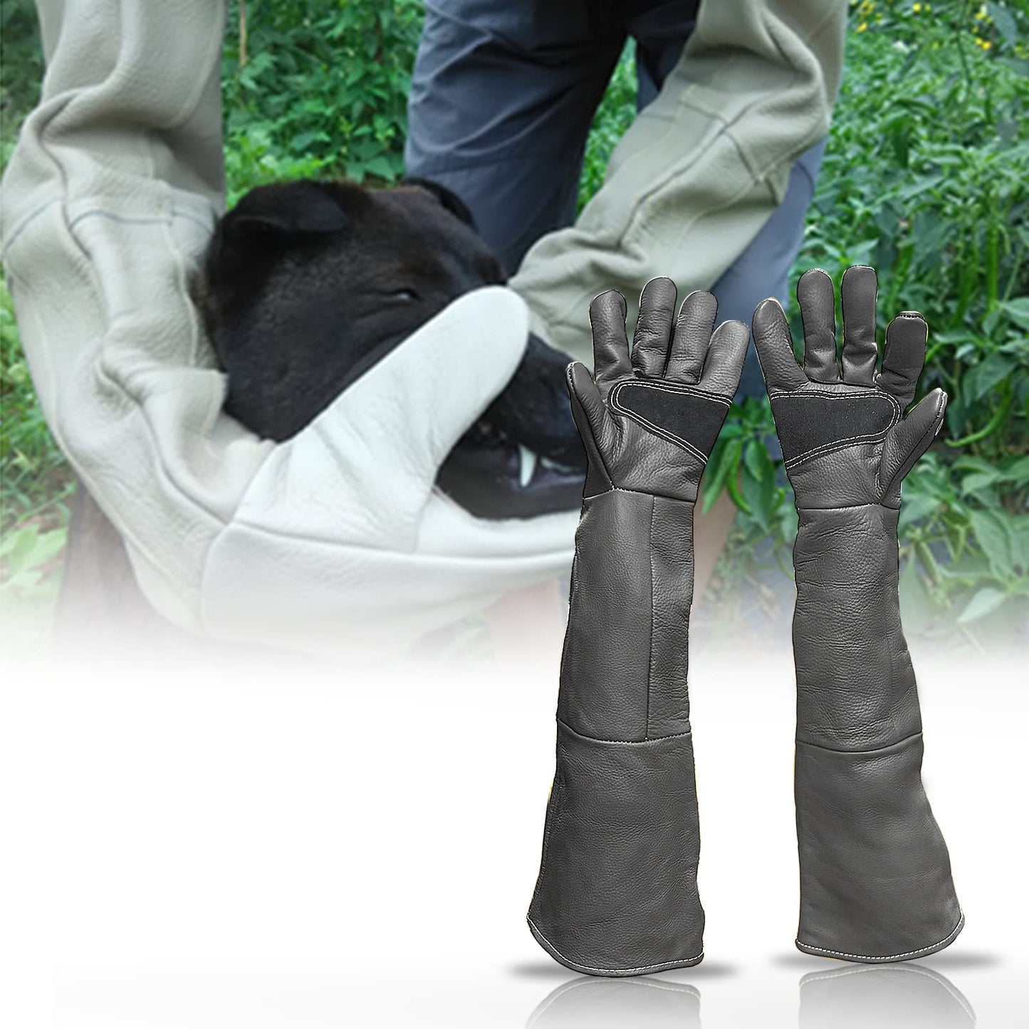 FIPASEN Animal Handling Gloves Bite Resistant, 60cm/ 23.6In Bite Proof Glove for Welding, Gardening, Handling Cat/Dog/Bird/Snake/Lizard/Falcon/Reptile, Anti-Bite Work Gloves (Deep Color)