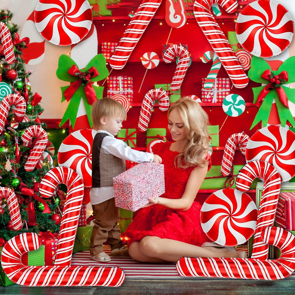 YUJUN 23Pcs Christmas Candy Cane Foil Balloons for Xmas Photo Backdrop Candies Theme New Year Christmas Decoration Party Supplies