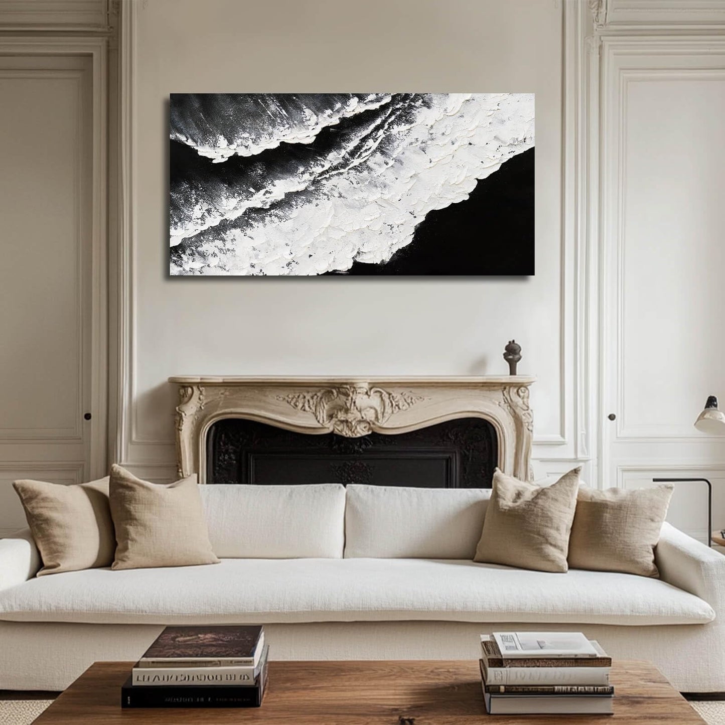 NBAODAN Black and White Wall Decor Sea Canvas Painting Neutral Abstract Wall Picture 24"x48" Artwork for Bedroom Large Wall Art for Living Room Dining Room