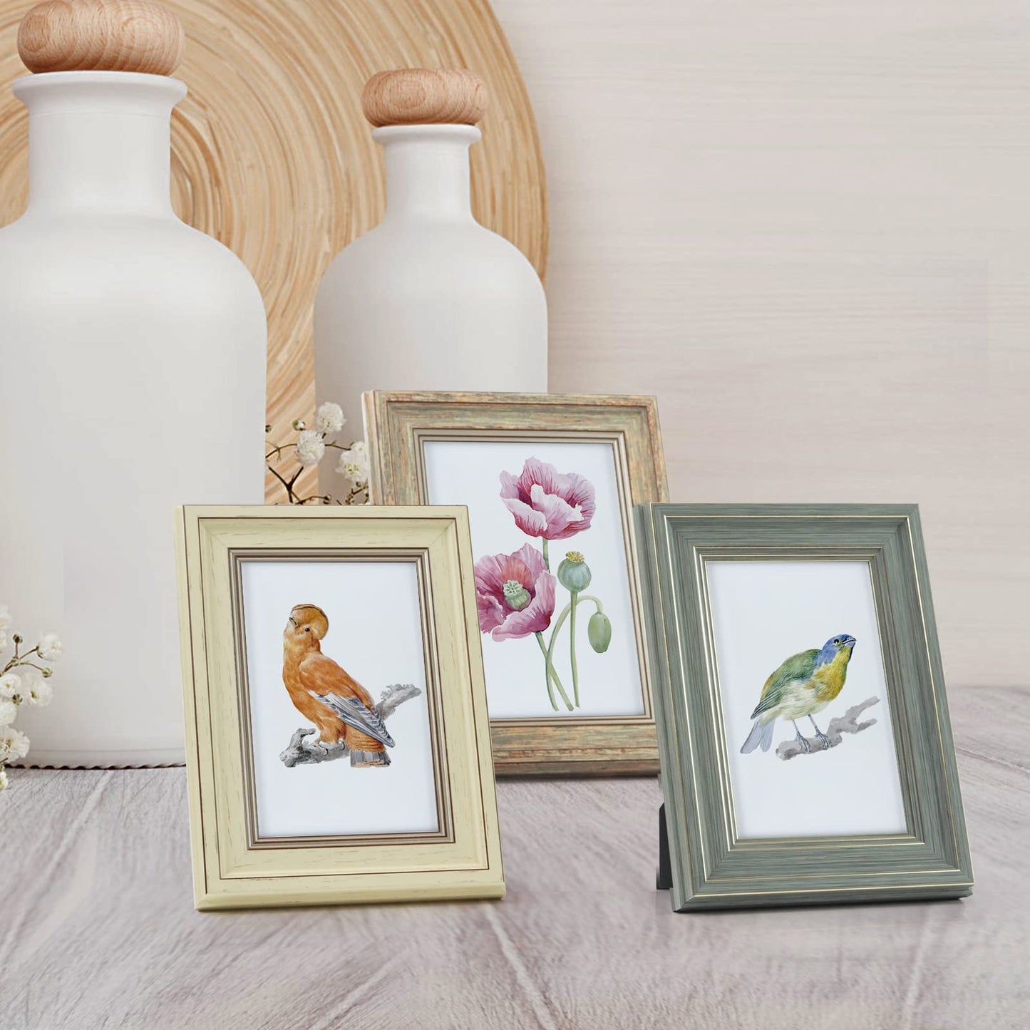 XUANLUO 3 Pack 4x6 Inch Picture Frames Farmhouse Rustic Vintage Distressed Wood Grain Photo Frame with HD plastic cover for Table Top Display and Wall Hanging