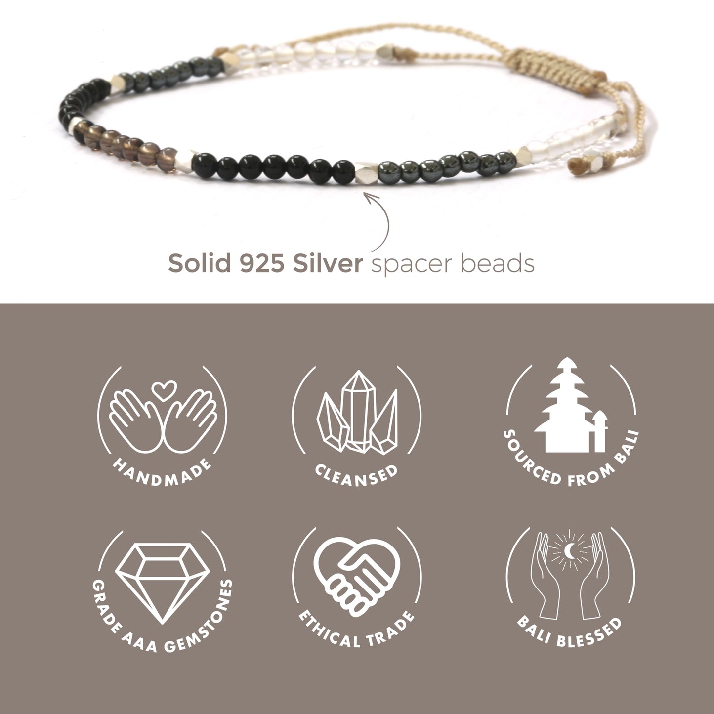 BALIPURA - Healing Bracelet for Women - Healing Crystals, Black Tourmaline- Grounding Hematite Bracelet- Crystals Bracelet And Healing Stones - Smoky Quartz - 2mm Small Bead Bracelets
