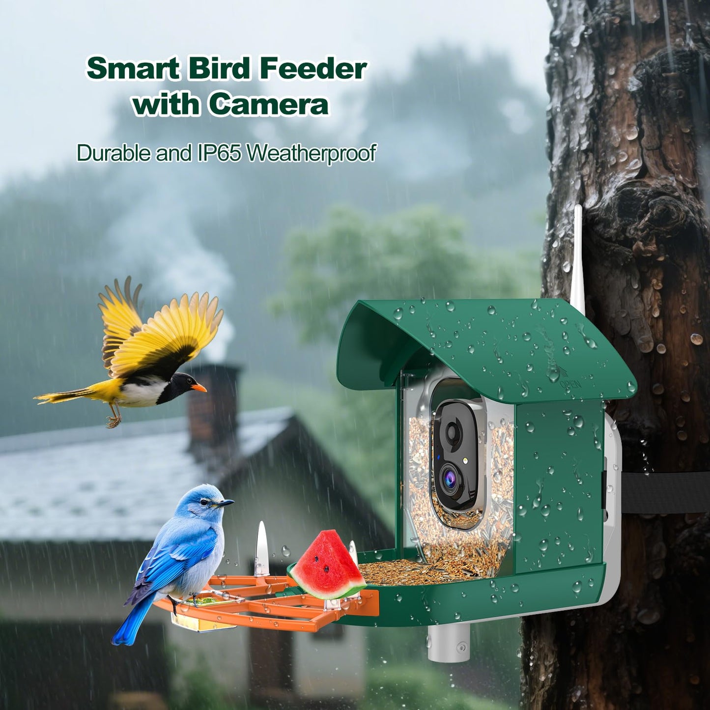 Bird Feeder with Camera,WiFi Smart Bird House with Cam Solar Powered for Outdoor,AI Identify,App Notification,Night Vision,2K Live View,Auto Record Video,Birdwatching Gifts for Family,Birds Lover