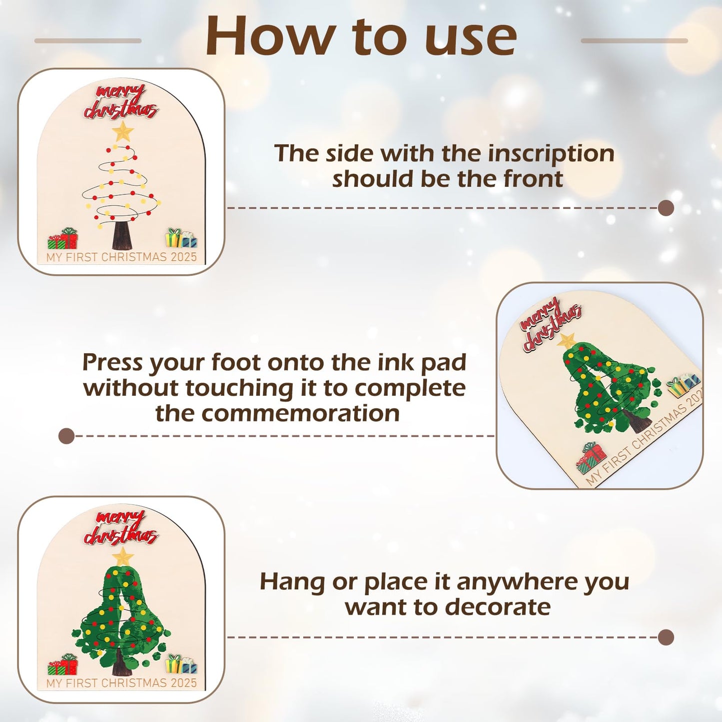 Thyle Baby First Christmas Footprint Ornament Wooden Mistletoe Craft Winter Baby Announcement Rustic Hanging Ornament Nursery Footprint Decorative for Newborn Photoshoot Prop