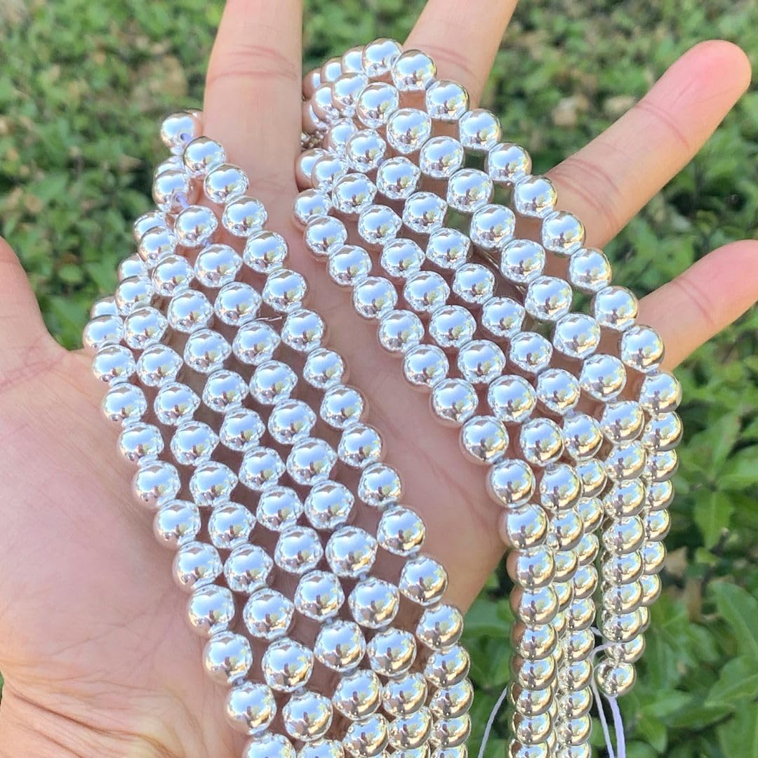 40pcs Adabele Grade A Natural Hematite Silver Plated Healing Gemstone 10mm Round Loose Beads Gem Stone Spacer for DIY Craft Jewelry Making GFC-B10