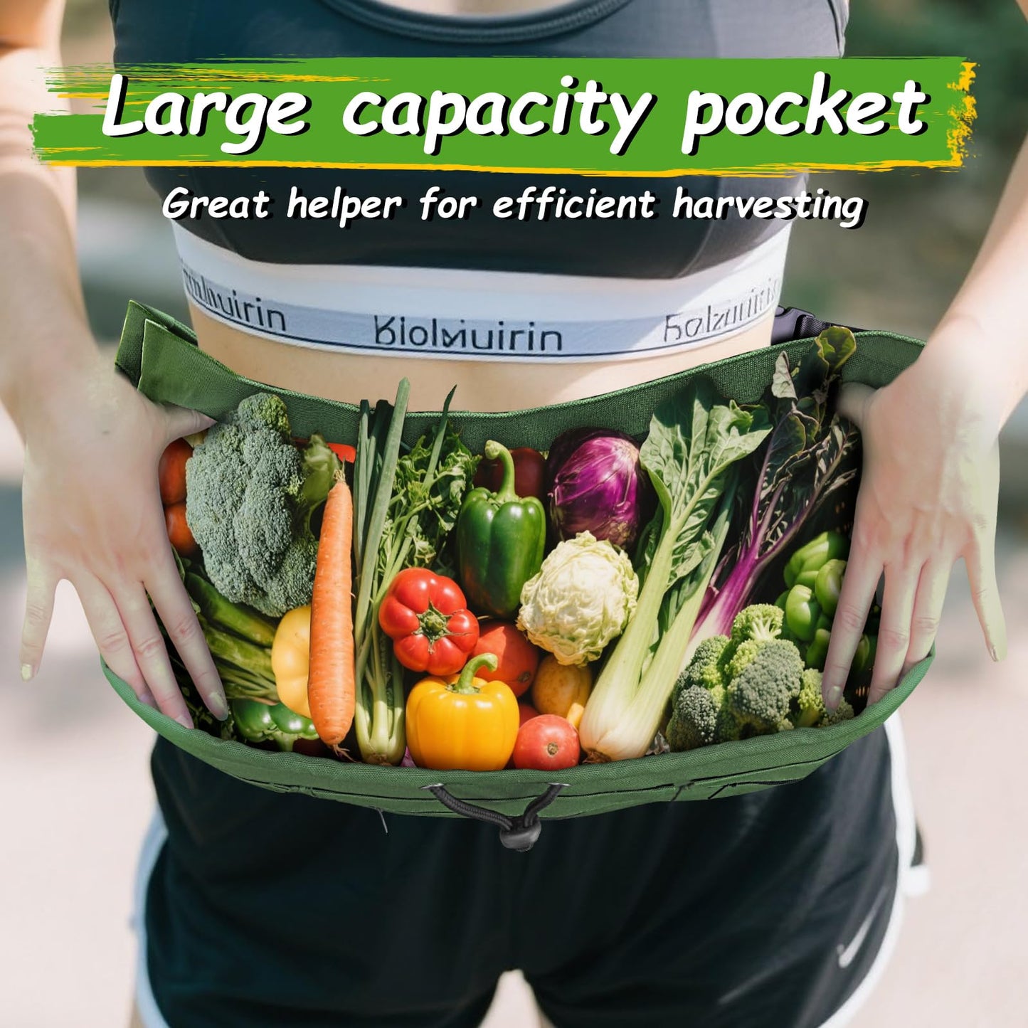 Sxdahran Gardening Apron, 4 Pockets for Harvesting Vegetables Eggs Half Garden Apron Unique Gift Garden Tools Organizer Green
