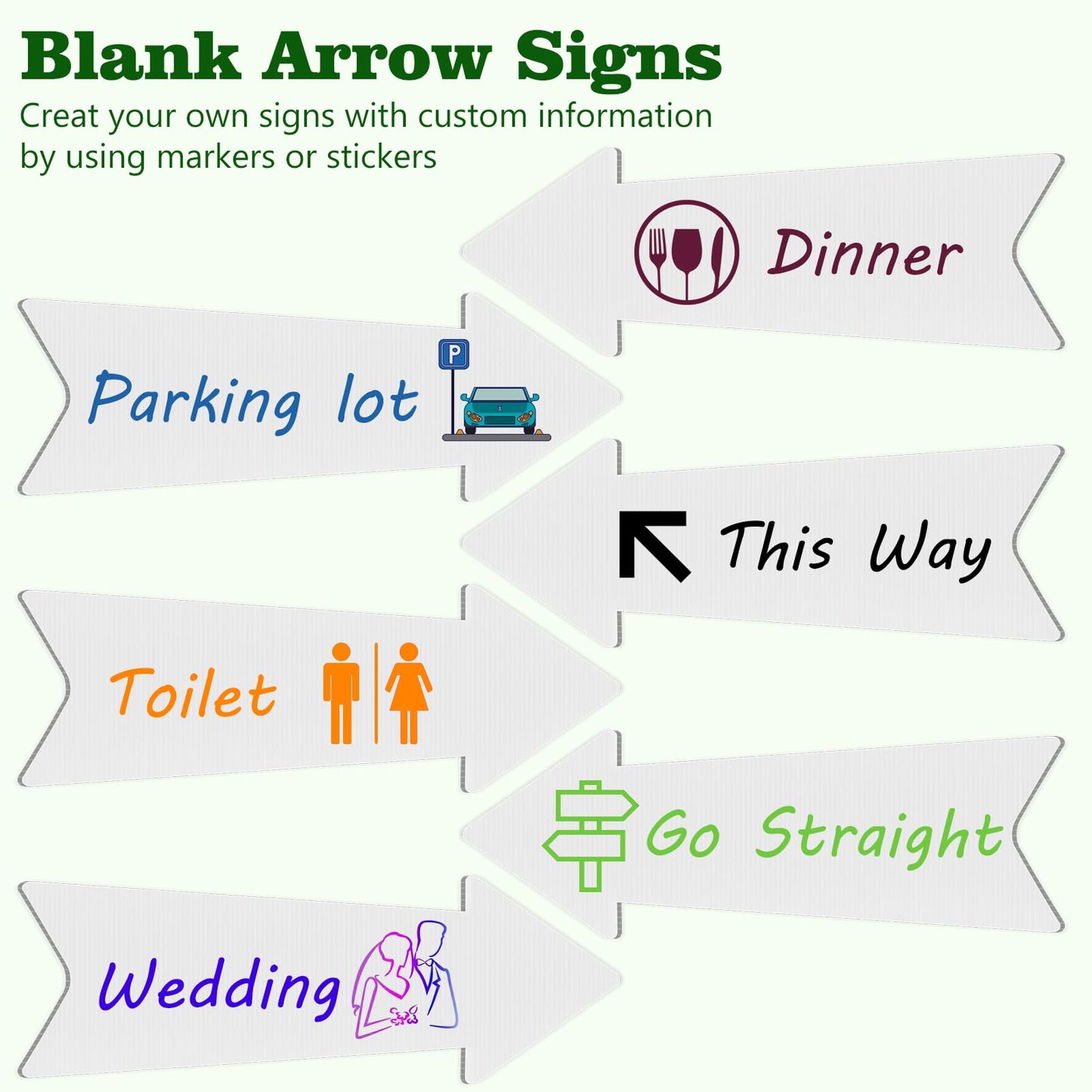 Directional Arrow Signs with Stakes, Remiawy 6 Pack Blank Yard Signs 17 x 6 Inches Custom Plastic Parking Signs with Arrow Outdoor for Wedding Decorations, Birthday Party, Estate Sale, Lawn Guidepost