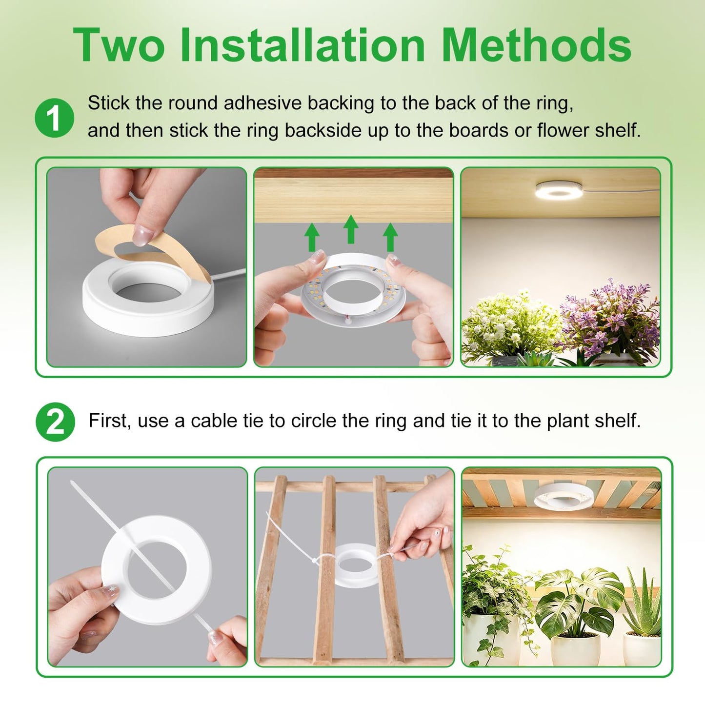 RWNTAO 3.54" Ceiling Grow Light for Indoor Plants, Warm&White Full Spectrum Plant Light, Growing Lamp with 6/12/16H Auto Timing, 10 Dimmable Brightness Levels for Small Plants,2Head