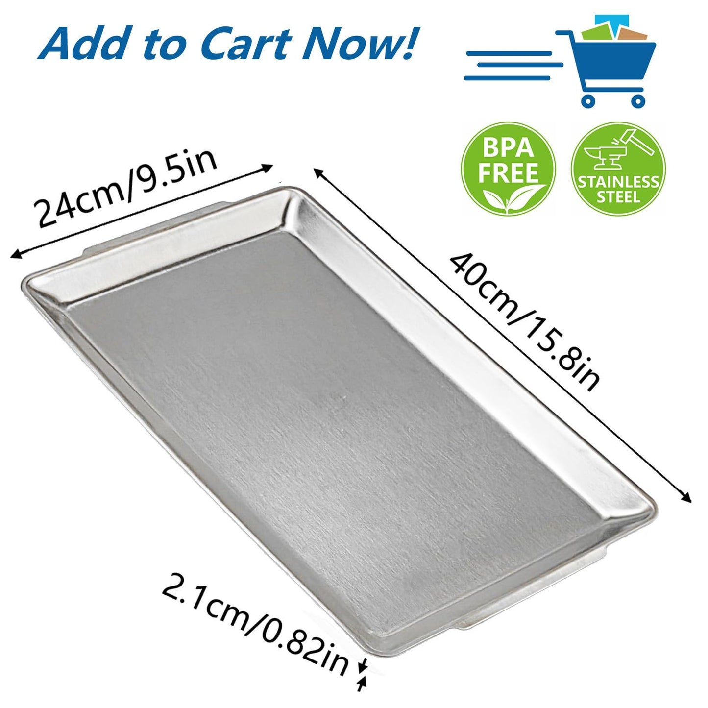 15.8" x 9.5" Large Serving Platters, Stainless Steel Heavy-Duty Large Serving Trays, Silver Rectangular Plates for Food, Fruit, Party, Wedding, Christmas, Chip and Scratch Resistant
