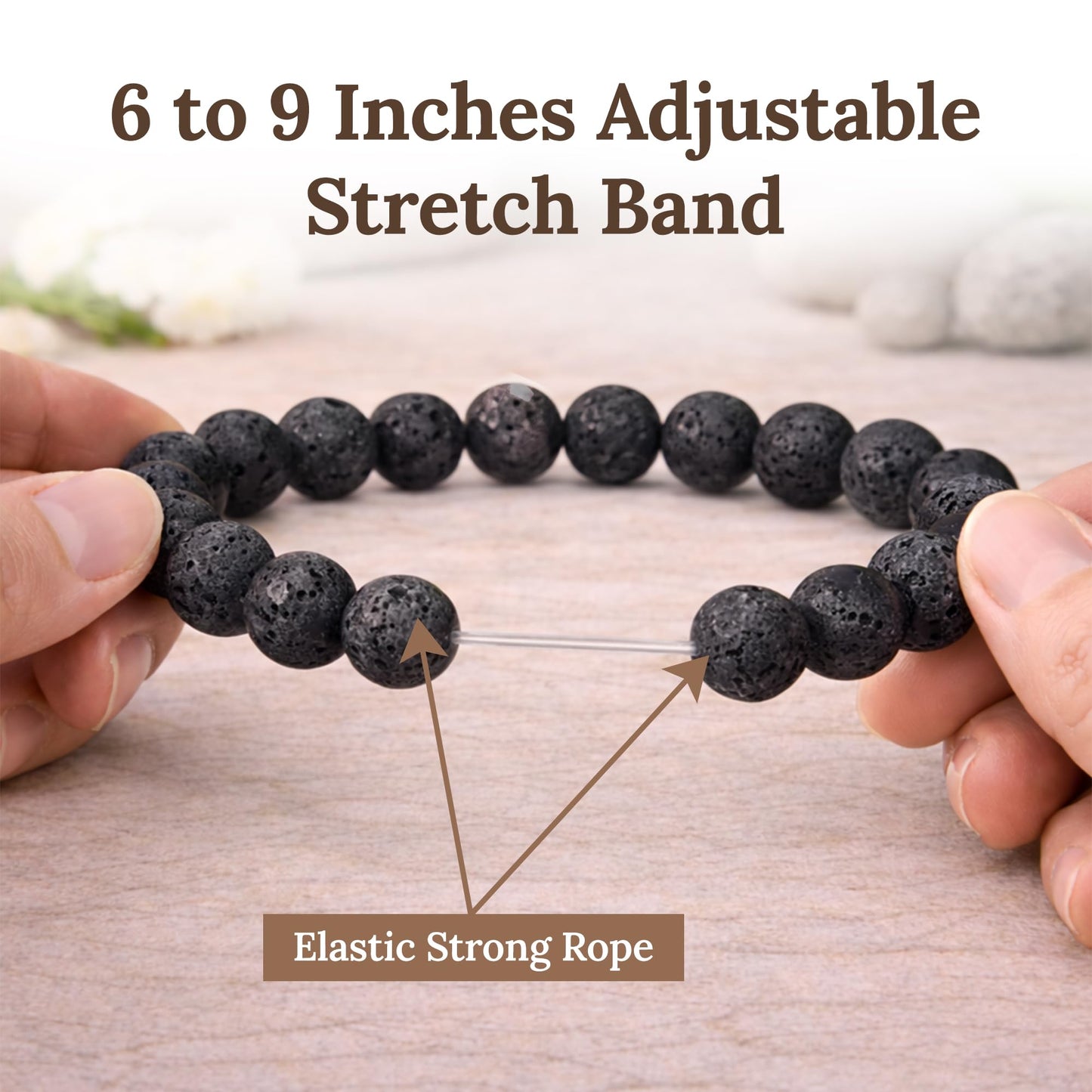 Elm City Direct 8mm Natural Stone Beaded Bracelet – Unisex Crystal Stretch Bracelets for Men & Women, Chakra & Healing Jewelry, Gift-Ready Beaded Bracelets (Lava Rock, 8mm)