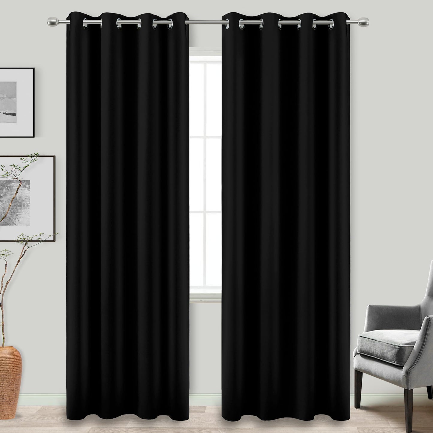KOUFALL Blackout Curtains 84 Inches Long for Bedroom,100% Blackout Blinds Sun Light Blocking Dark Black Out Shades for Indoor Windows Living Room 2 Panels Set
