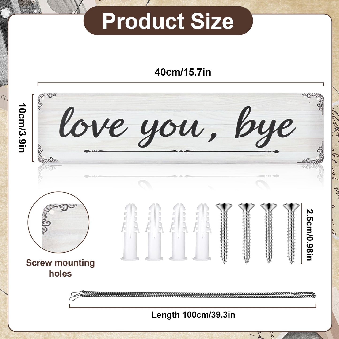 Nirxxiy Love You Bye Sign Sentimental Sign Wall Aluminum Decor Home Bar Hallway Entryway Door Metal Wall Art Gifts for Loved Ones to Express Warmth 16 x 4'' (White Font-A)