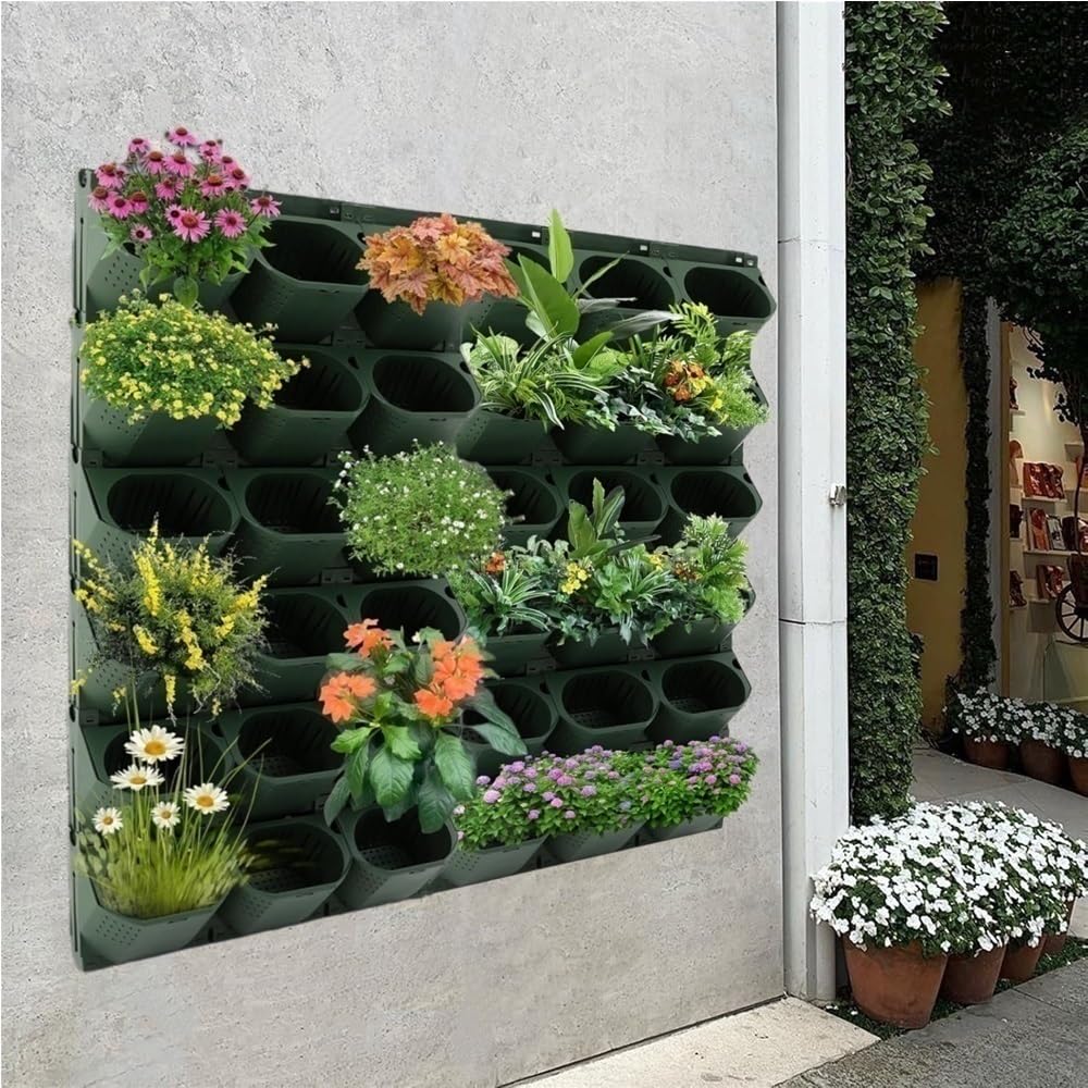 Pbicfgau Vertical Wall Planter with 36 Pots, 12PCS Wall-Mounted Flower Pot Holder, Indoor and Outdoor Garden Plastic Planters for Flowers, Vegetables, Grass